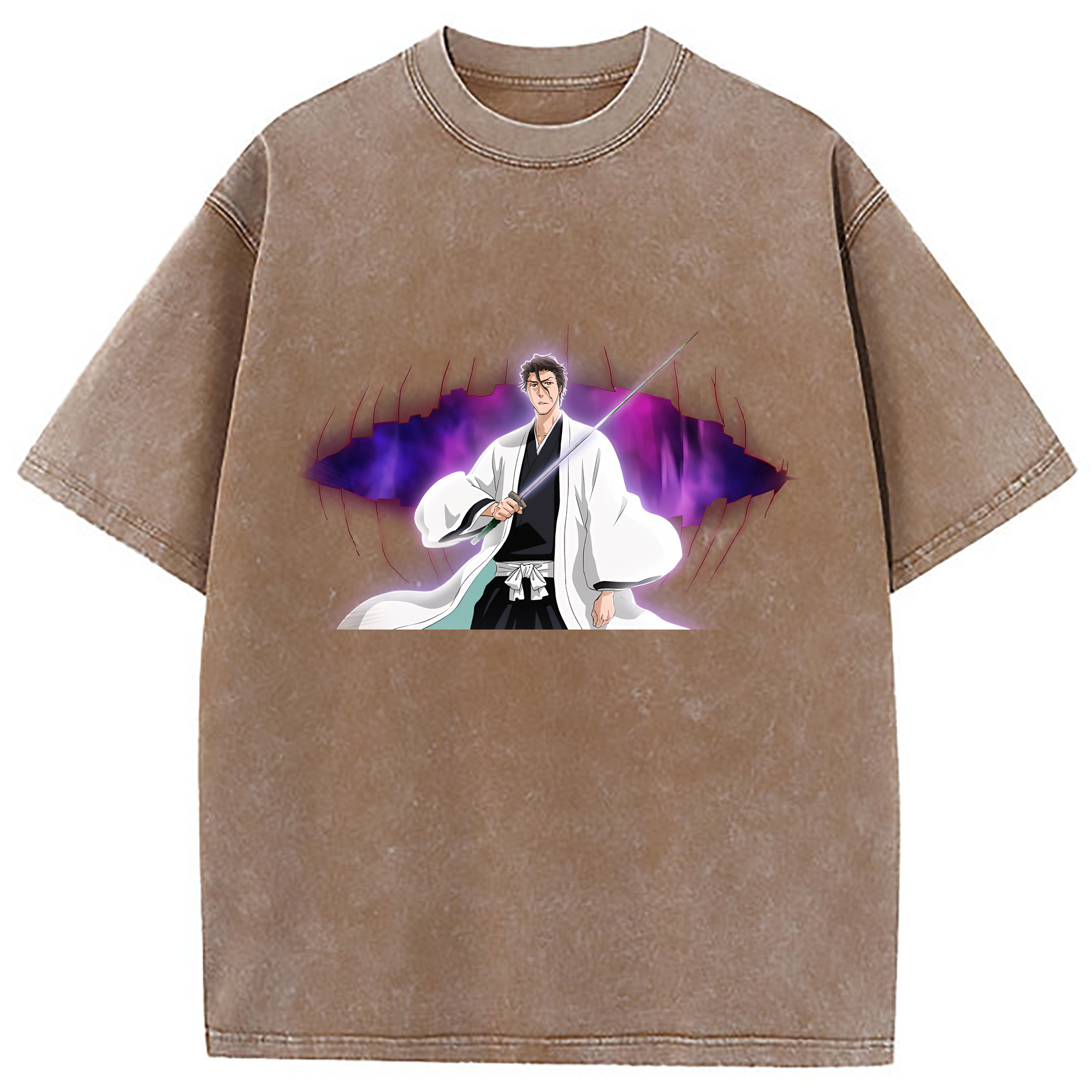 （画像用） ブリーチ 藍染 惣右介（あいぜん そうすけ） BLEACH Aizen Sousuke 綿100% ヴィンテージ風 半袖Tシャツ（フロントプリント）