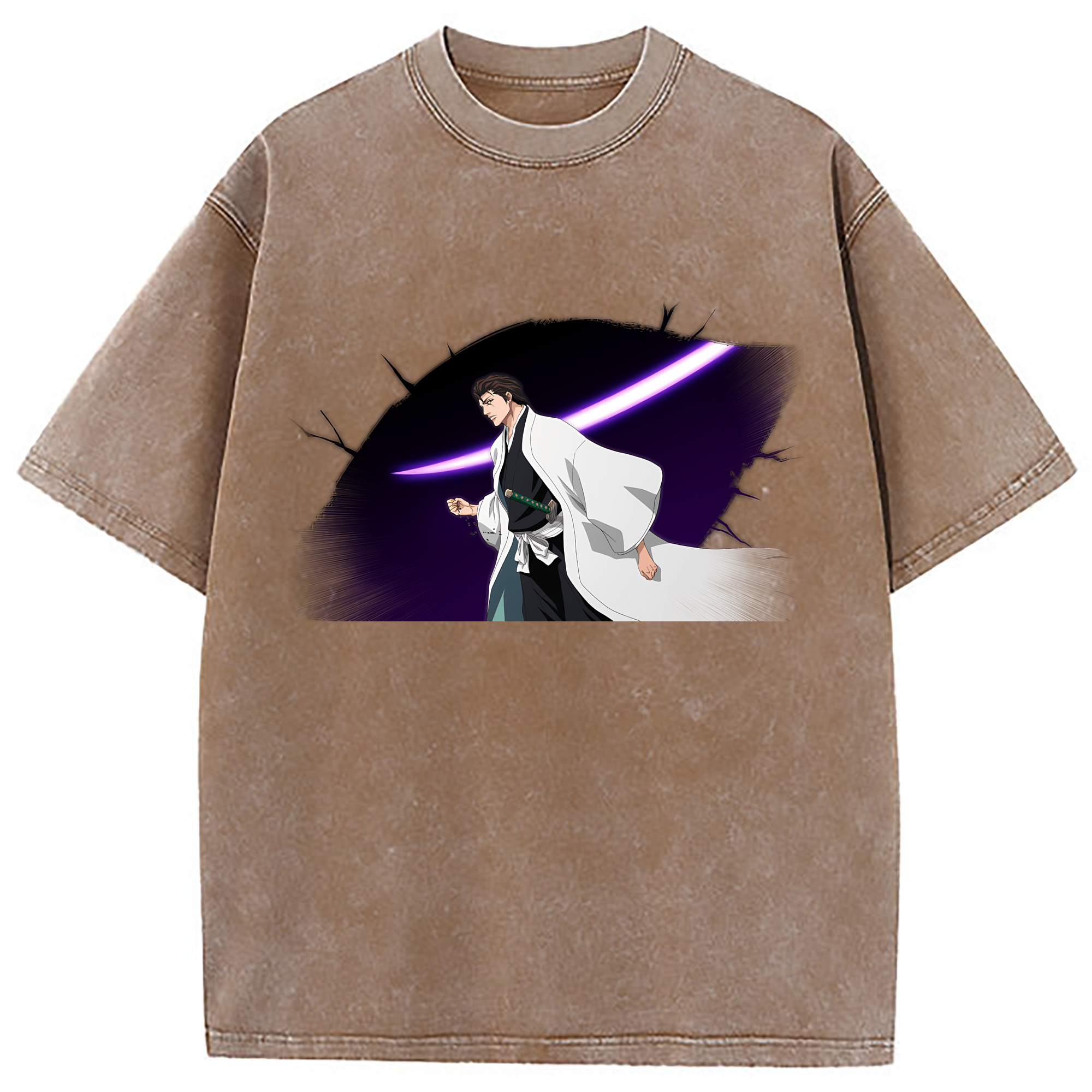 （画像用） ブリーチ 藍染 惣右介（あいぜん そうすけ） BLEACH Aizen Sousuke 綿100% ヴィンテージ風 半袖Tシャツ（フロントプリント）