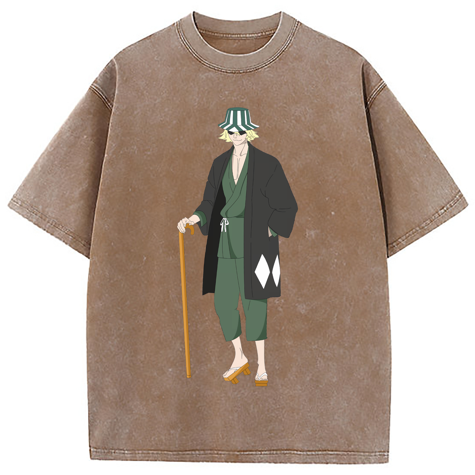 （画像用） "ブリーチ 浦原 喜助（うらはら きすけ） BLEACH Urahara Kisuke " 綿100% ヴィンテージ風 半袖Tシャツ（フロントプリント）