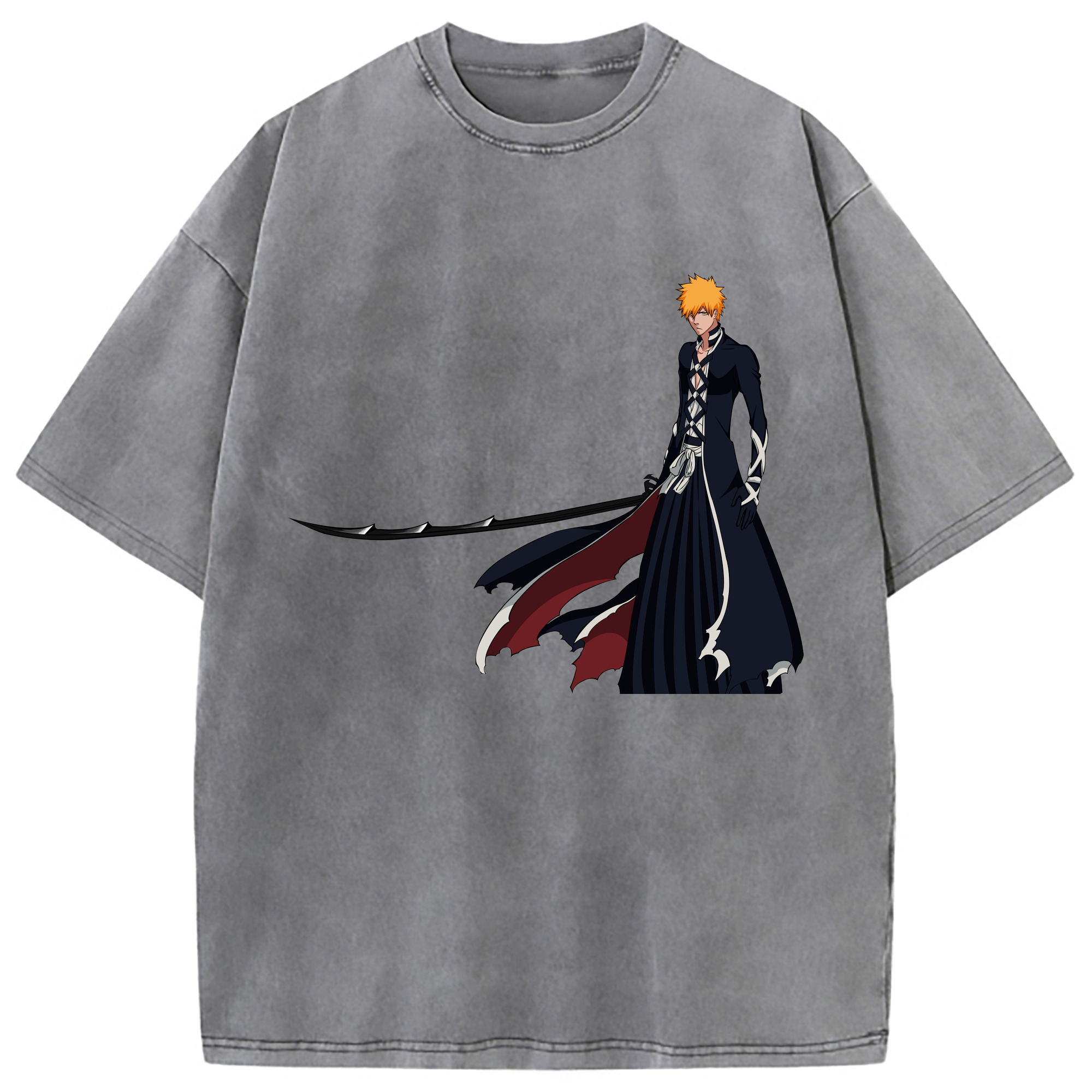 （画像用） ブリーチ 黒崎一護（くろさき いちご）BLEACH Kurosaki Ichigo 綿100% ヴィンテージ風 半袖Tシャツ（フロントプリント）
