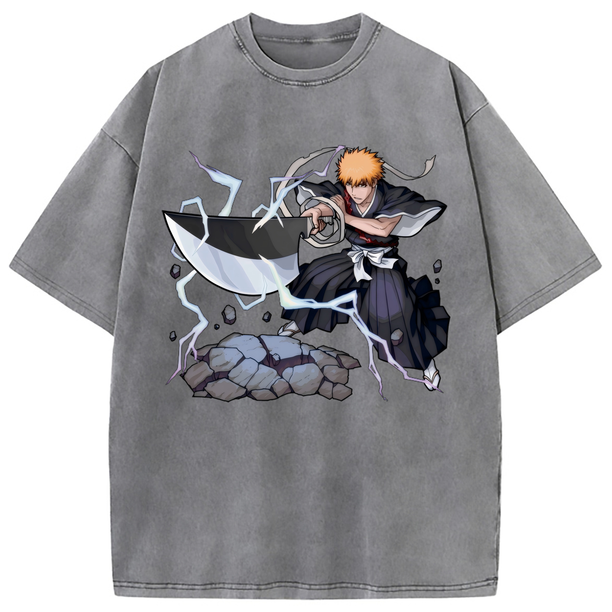 （画像用） ブリーチ 黒崎一護（くろさき いちご）BLEACH Kurosaki Ichigo 綿100% ヴィンテージ風 半袖Tシャツ（フロントプリント）