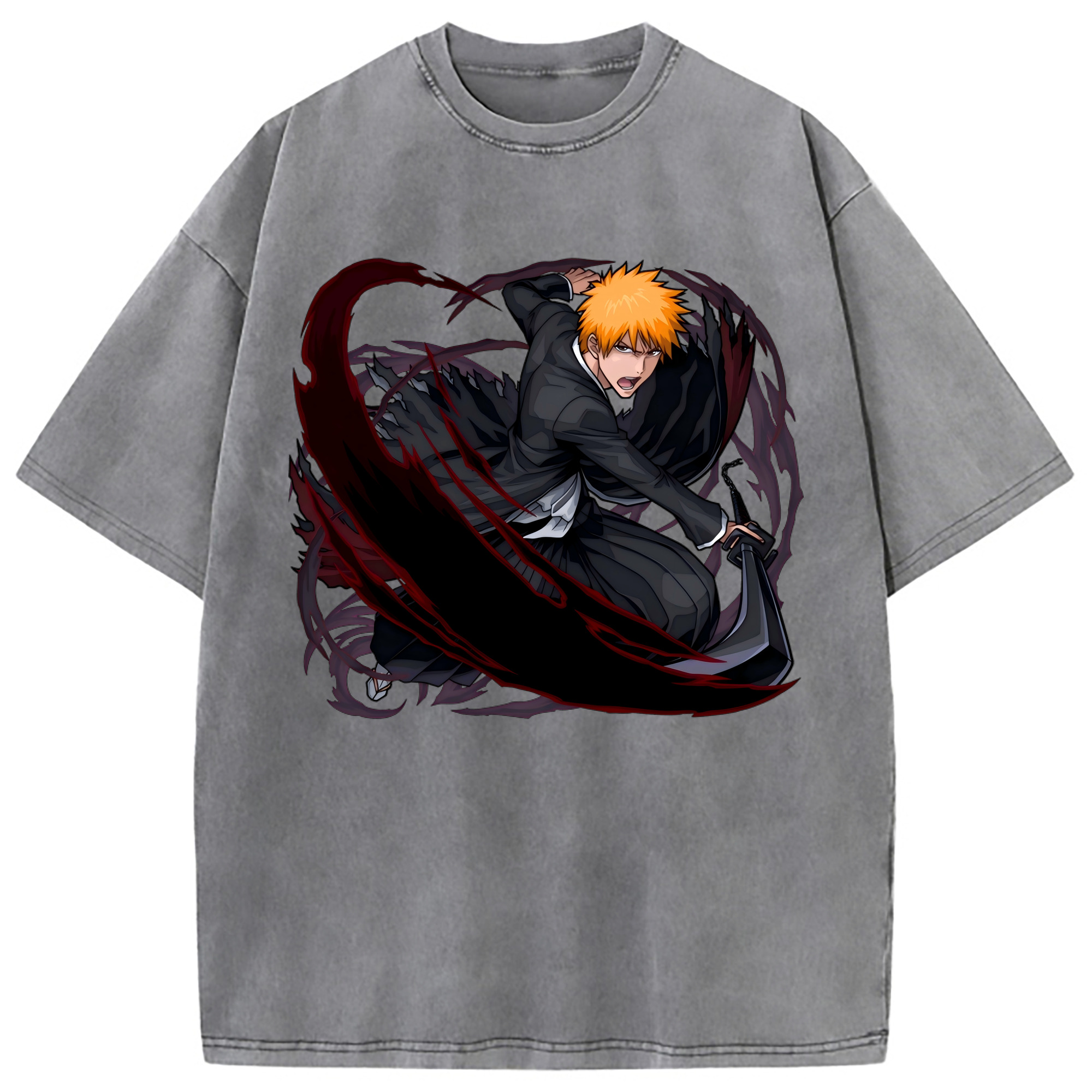 （画像用） ブリーチ 黒崎一護（くろさき いちご）BLEACH Kurosaki Ichigo 綿100% ヴィンテージ風 半袖Tシャツ（フロントプリント）
