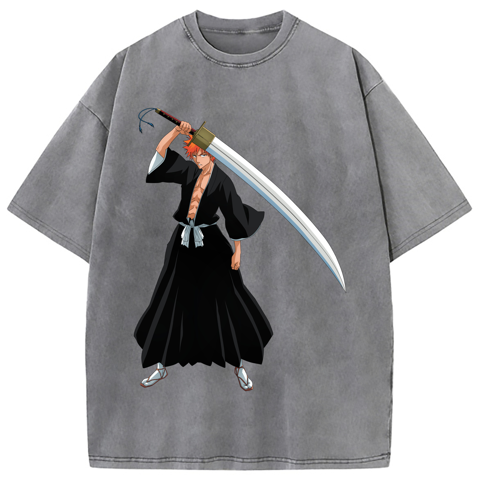 （画像用） ブリーチ 黒崎一護（くろさき いちご）BLEACH Kurosaki Ichigo 綿100% ヴィンテージ風 半袖Tシャツ（フロントプリント）