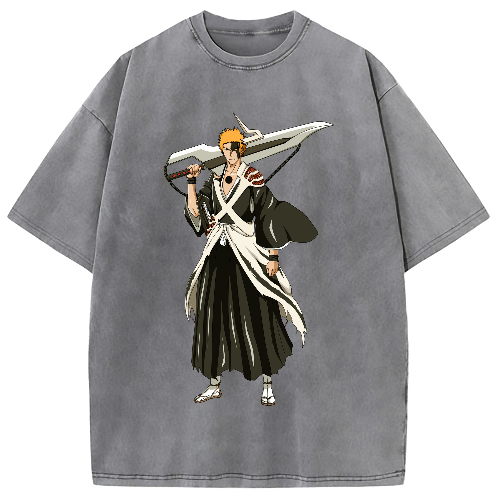 （画像用） ブリーチ 黒崎一護（くろさき いちご）BLEACH Kurosaki Ichigo 綿100% ヴィンテージ風 半袖Tシャツ（フロントプリント）