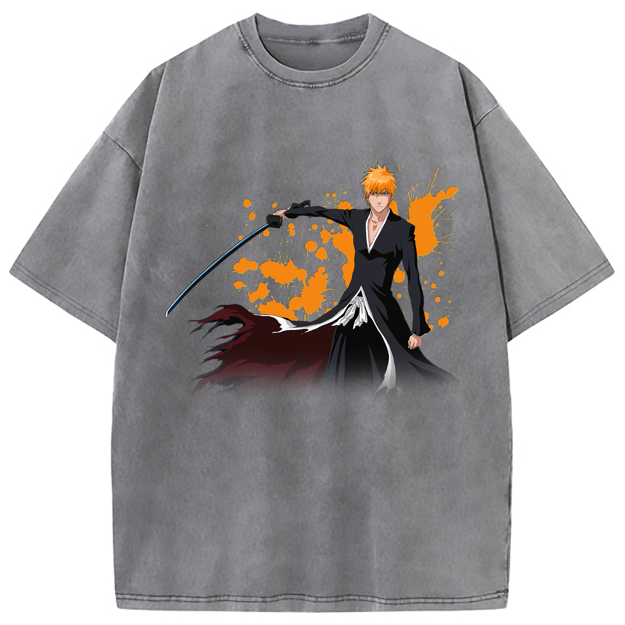 （画像用） ブリーチ 黒崎一護（くろさき いちご）BLEACH Kurosaki Ichigo 綿100% ヴィンテージ風 半袖Tシャツ（フロントプリント）