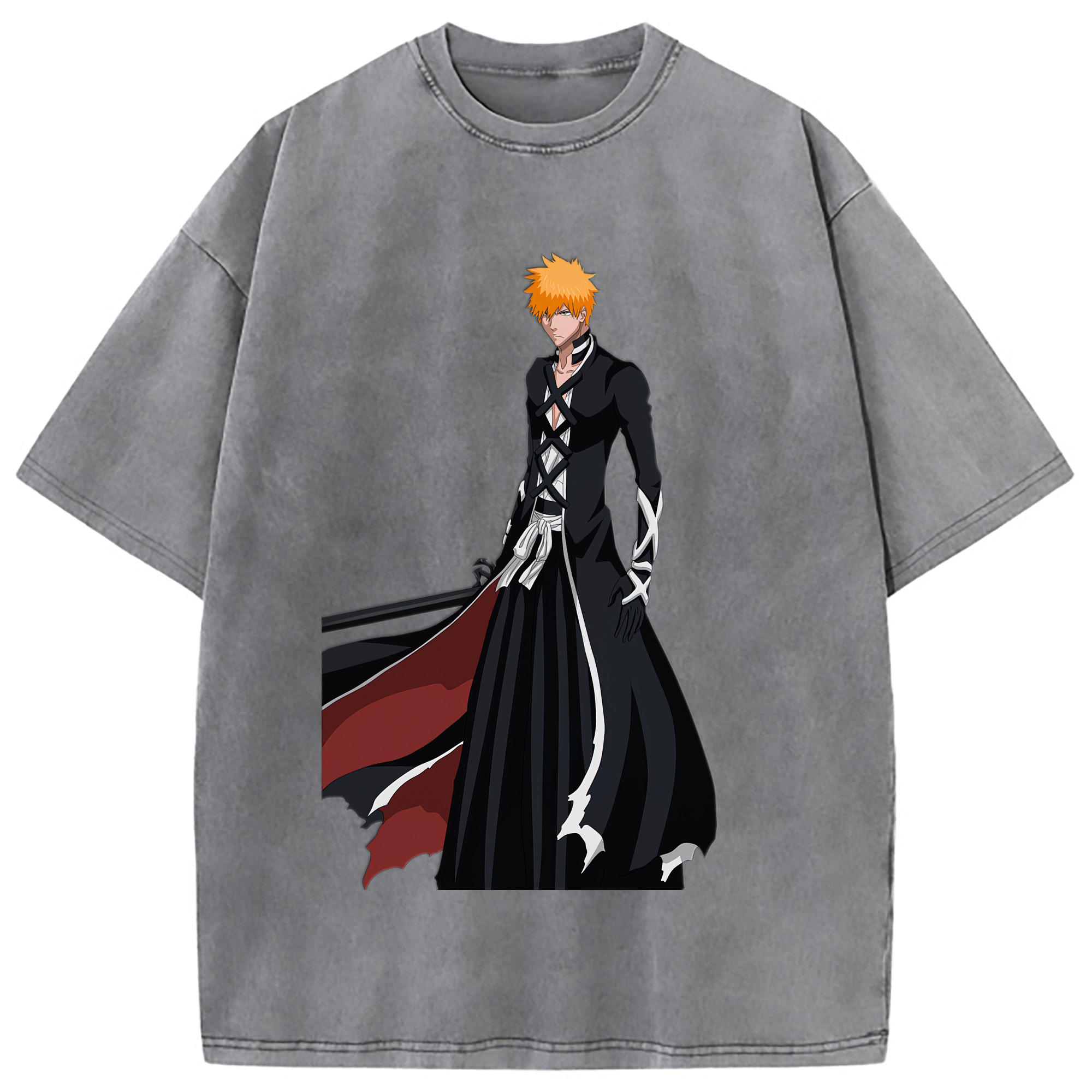 （画像用） ブリーチ 黒崎一護（くろさき いちご）BLEACH Kurosaki Ichigo 綿100% ヴィンテージ風 半袖Tシャツ（フロントプリント）