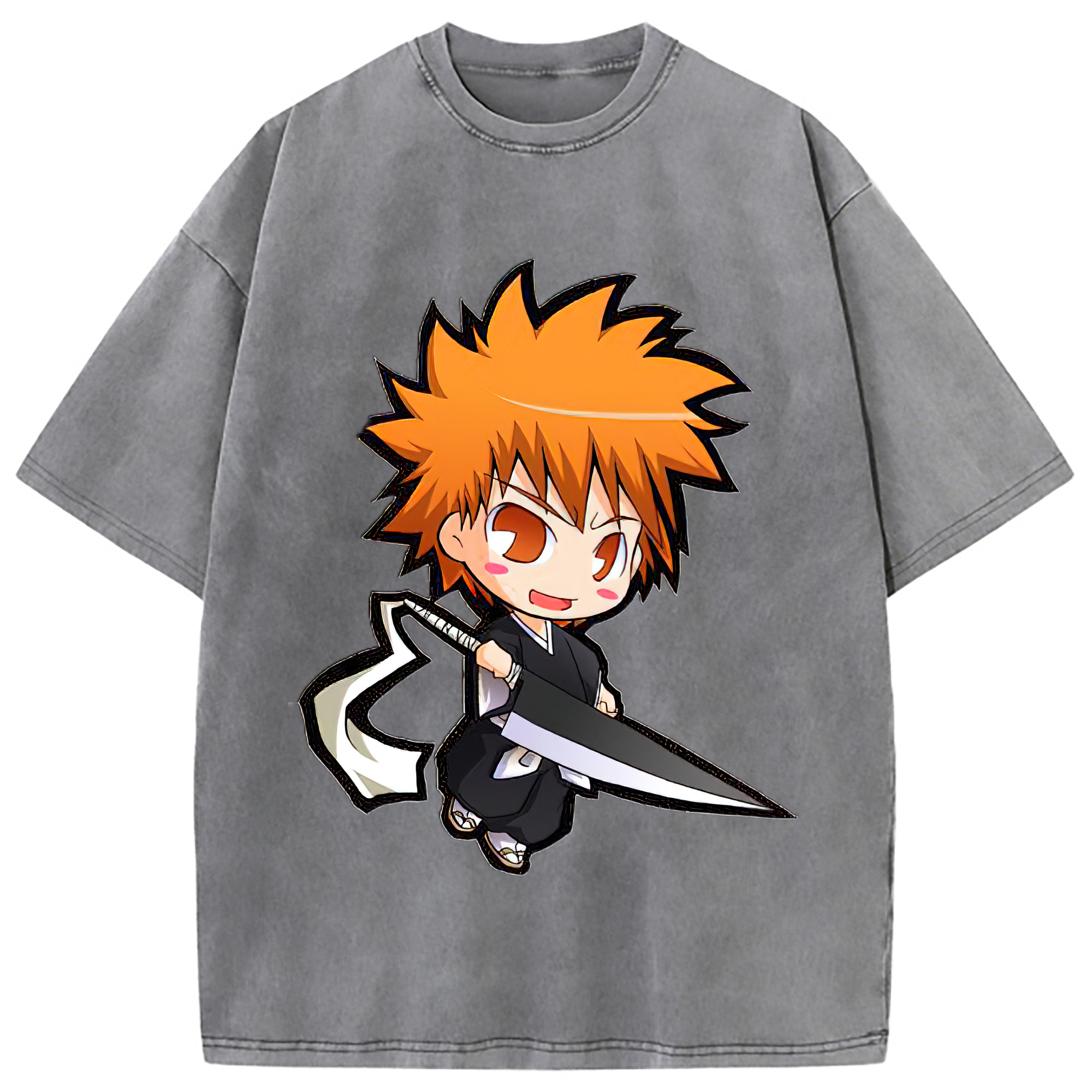 （画像用） ブリーチ 黒崎一護（くろさき いちご）BLEACH Kurosaki Ichigo 綿100% ヴィンテージ風 半袖Tシャツ（フロントプリント）