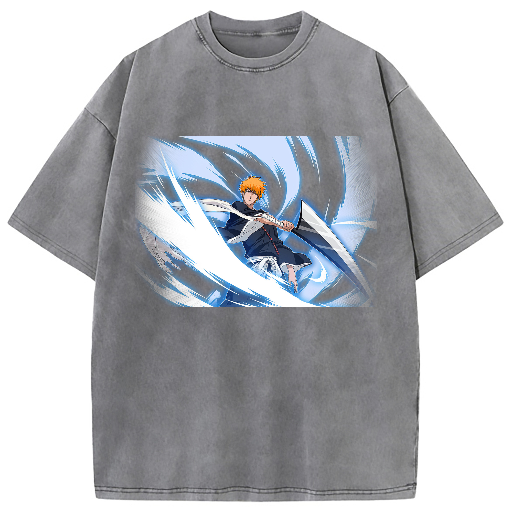（画像用） ブリーチ 黒崎一護（くろさき いちご）BLEACH Kurosaki Ichigo 綿100% ヴィンテージ風 半袖Tシャツ（フロントプリント）