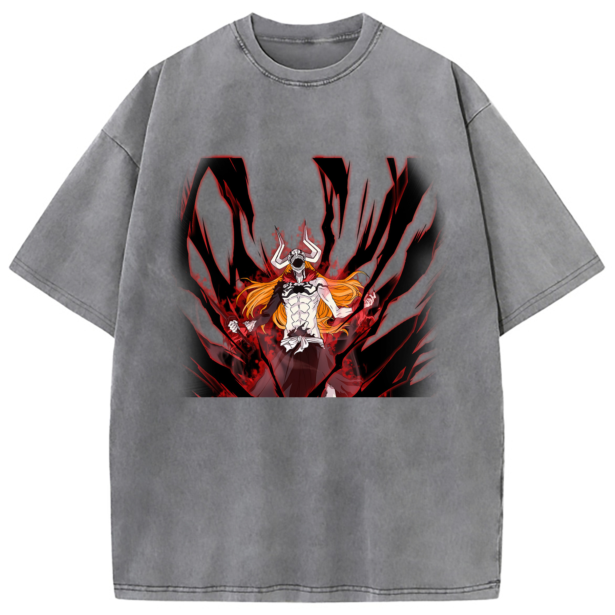 （画像用） ブリーチ 黒崎一護（くろさき いちご）BLEACH Kurosaki Ichigo 綿100% ヴィンテージ風 半袖Tシャツ（フロントプリント）
