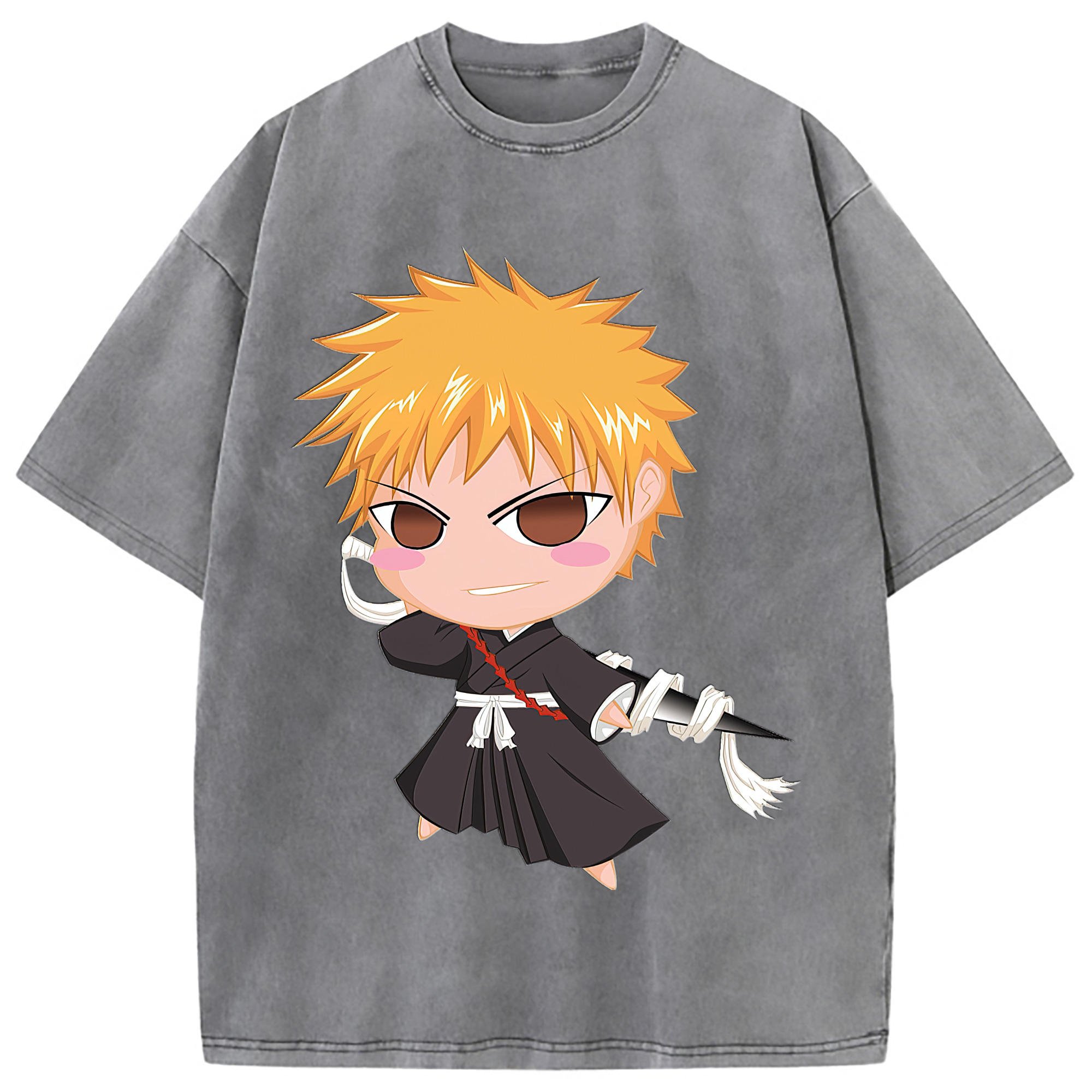 （画像用） ブリーチ 黒崎一護（くろさき いちご）BLEACH Kurosaki Ichigo 綿100% ヴィンテージ風 半袖Tシャツ（フロントプリント）