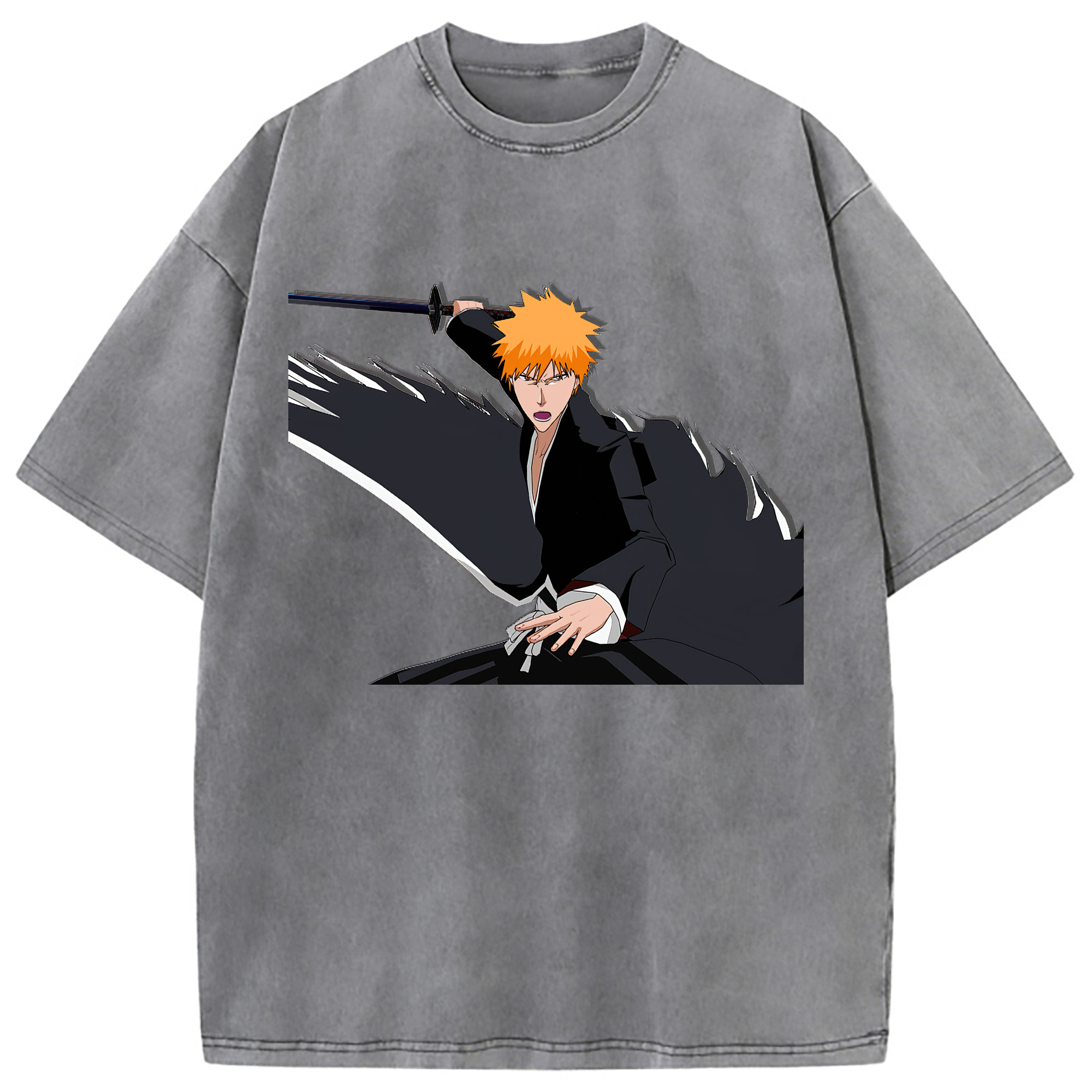 （画像用） ブリーチ 黒崎一護（くろさき いちご）BLEACH Kurosaki Ichigo 綿100% ヴィンテージ風 半袖Tシャツ（フロントプリント）