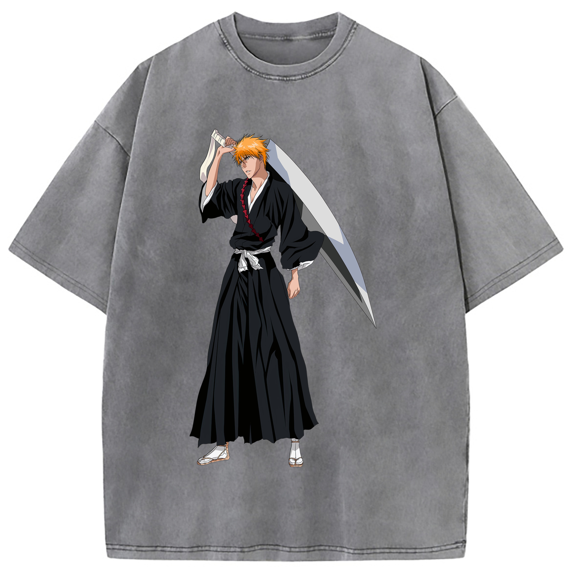 （画像用） ブリーチ 黒崎一護（くろさき いちご）BLEACH Kurosaki Ichigo 綿100% ヴィンテージ風 半袖Tシャツ（フロントプリント）