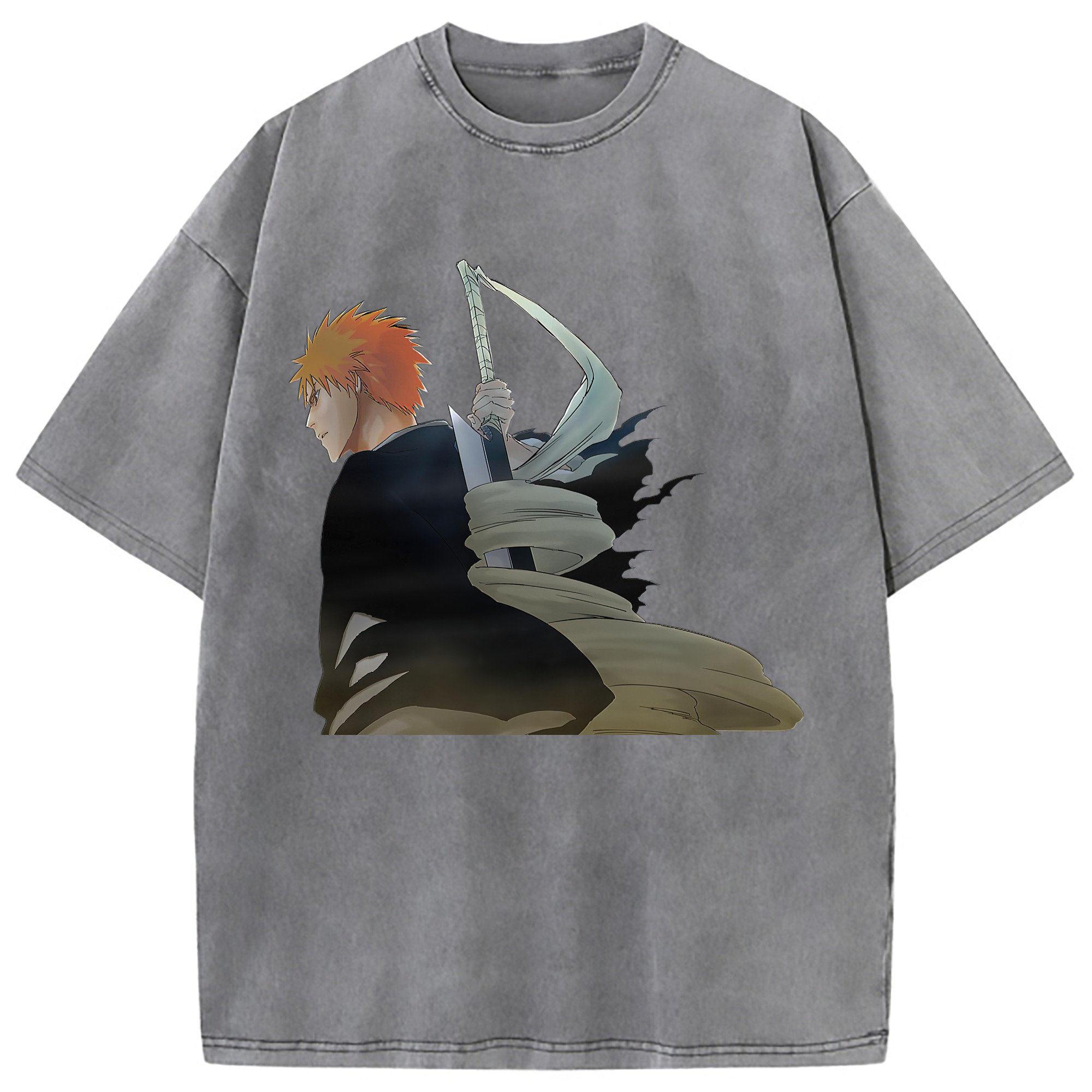 （画像用） ブリーチ 黒崎一護（くろさき いちご）BLEACH Kurosaki Ichigo 綿100% ヴィンテージ風 半袖Tシャツ（フロントプリント）