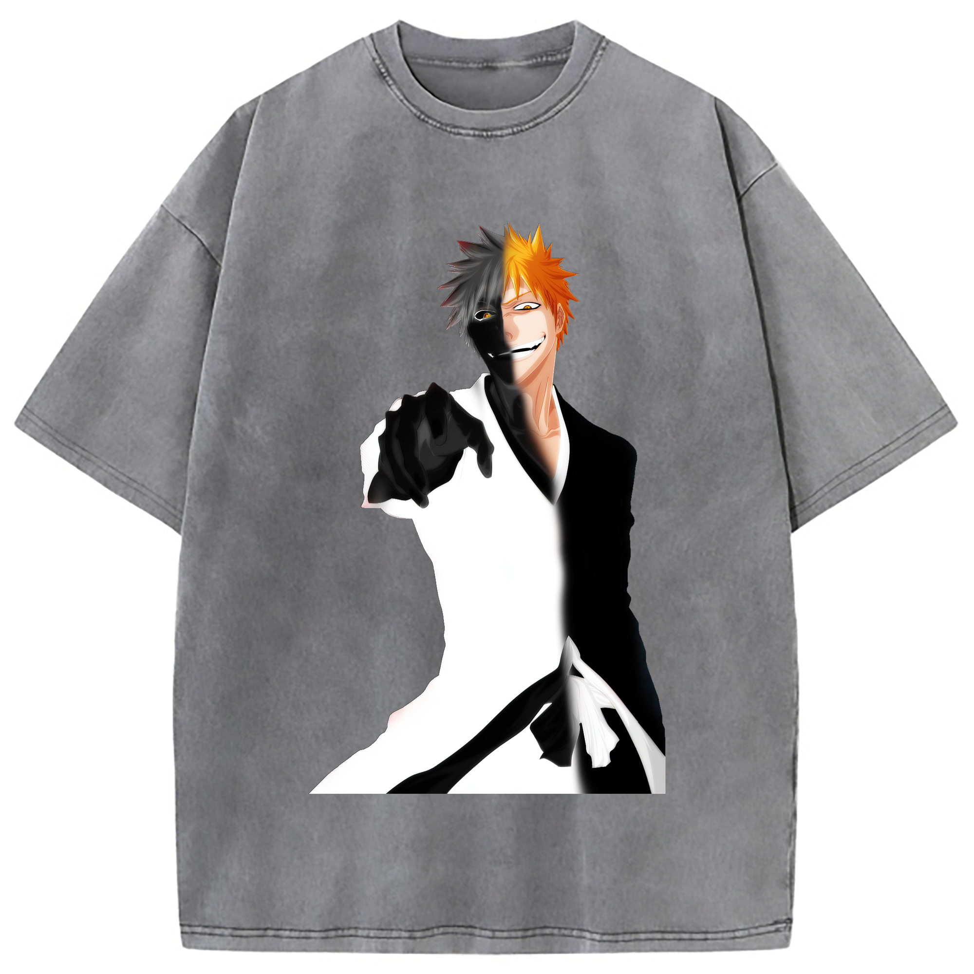 （画像用） ブリーチ 黒崎一護（くろさき いちご）BLEACH Kurosaki Ichigo 綿100% ヴィンテージ風 半袖Tシャツ（フロントプリント）