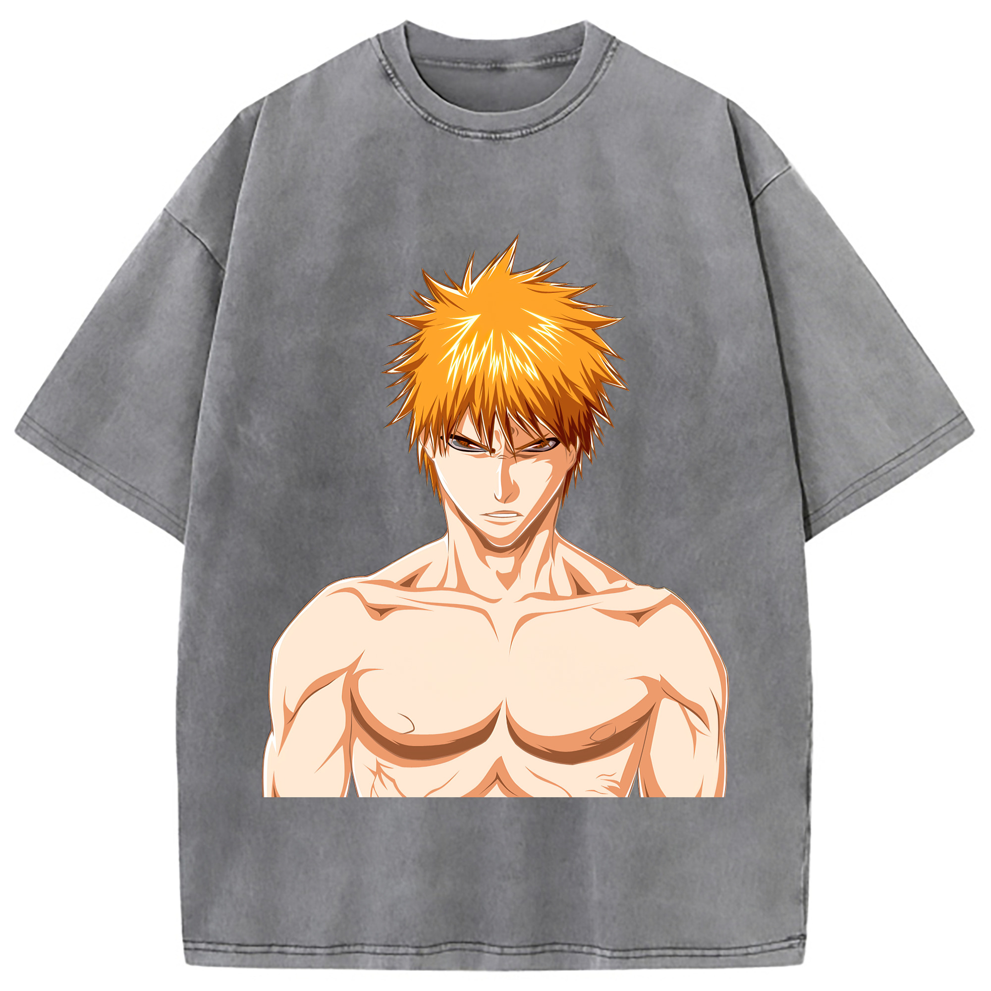（画像用） ブリーチ 黒崎一護（くろさき いちご）BLEACH Kurosaki Ichigo 綿100% ヴィンテージ風 半袖Tシャツ（フロントプリント）