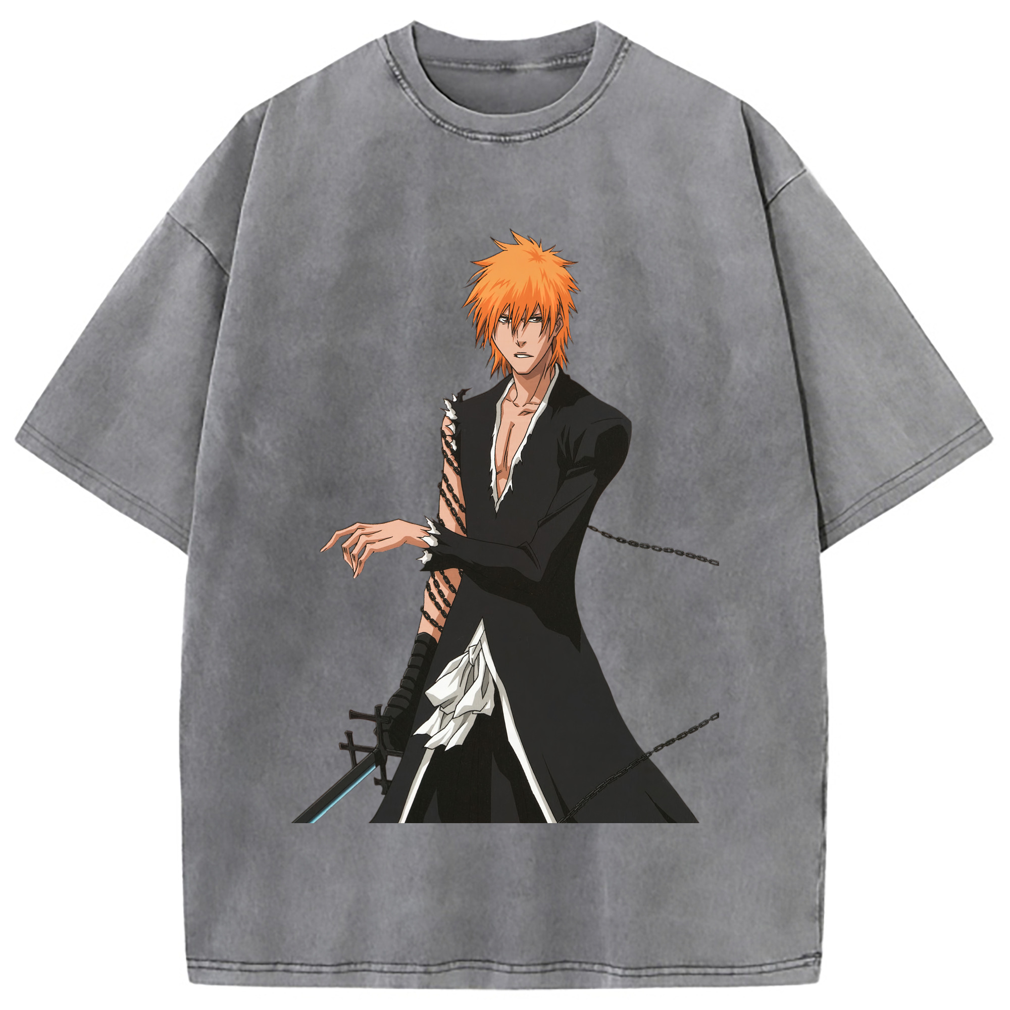 （画像用） ブリーチ 黒崎一護（くろさき いちご）BLEACH Kurosaki Ichigo 綿100% ヴィンテージ風 半袖Tシャツ（フロントプリント）