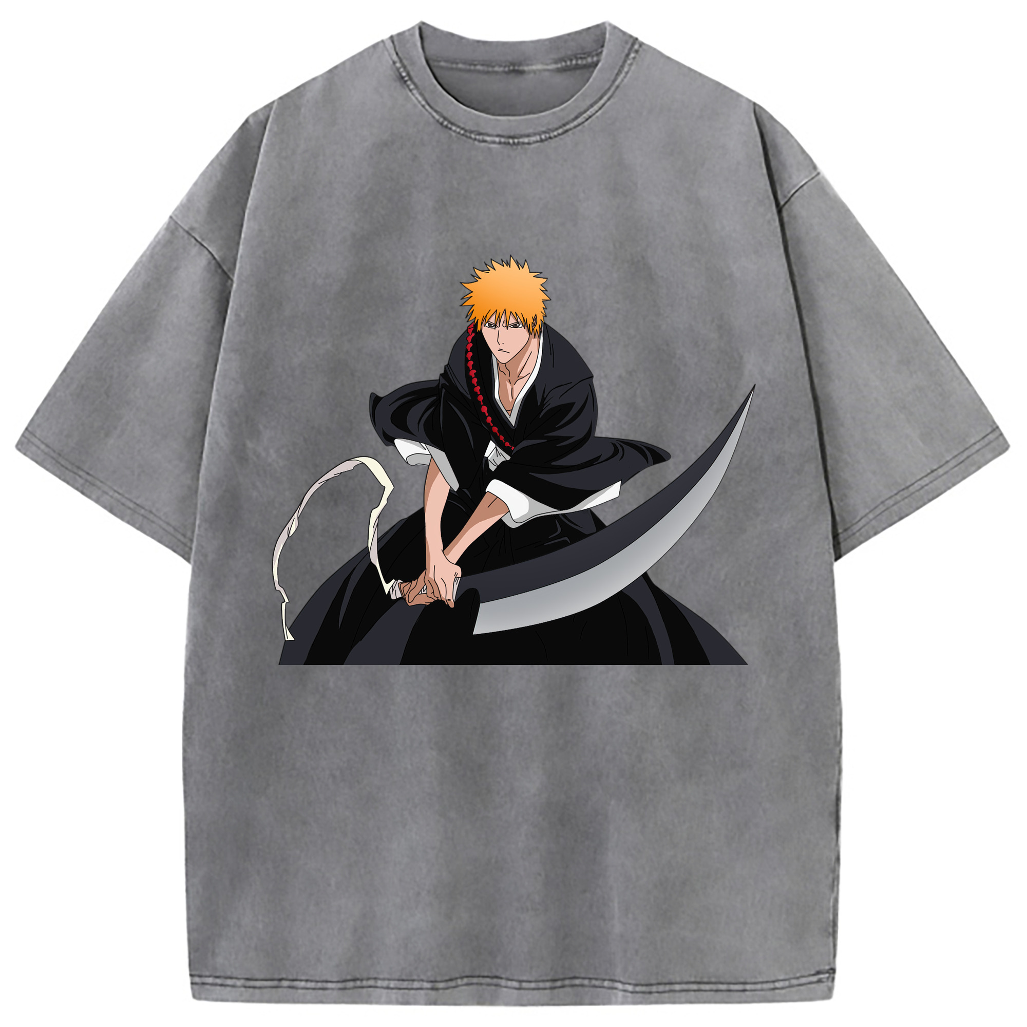 （画像用） ブリーチ 黒崎一護（くろさき いちご）BLEACH Kurosaki Ichigo 綿100% ヴィンテージ風 半袖Tシャツ（フロントプリント）