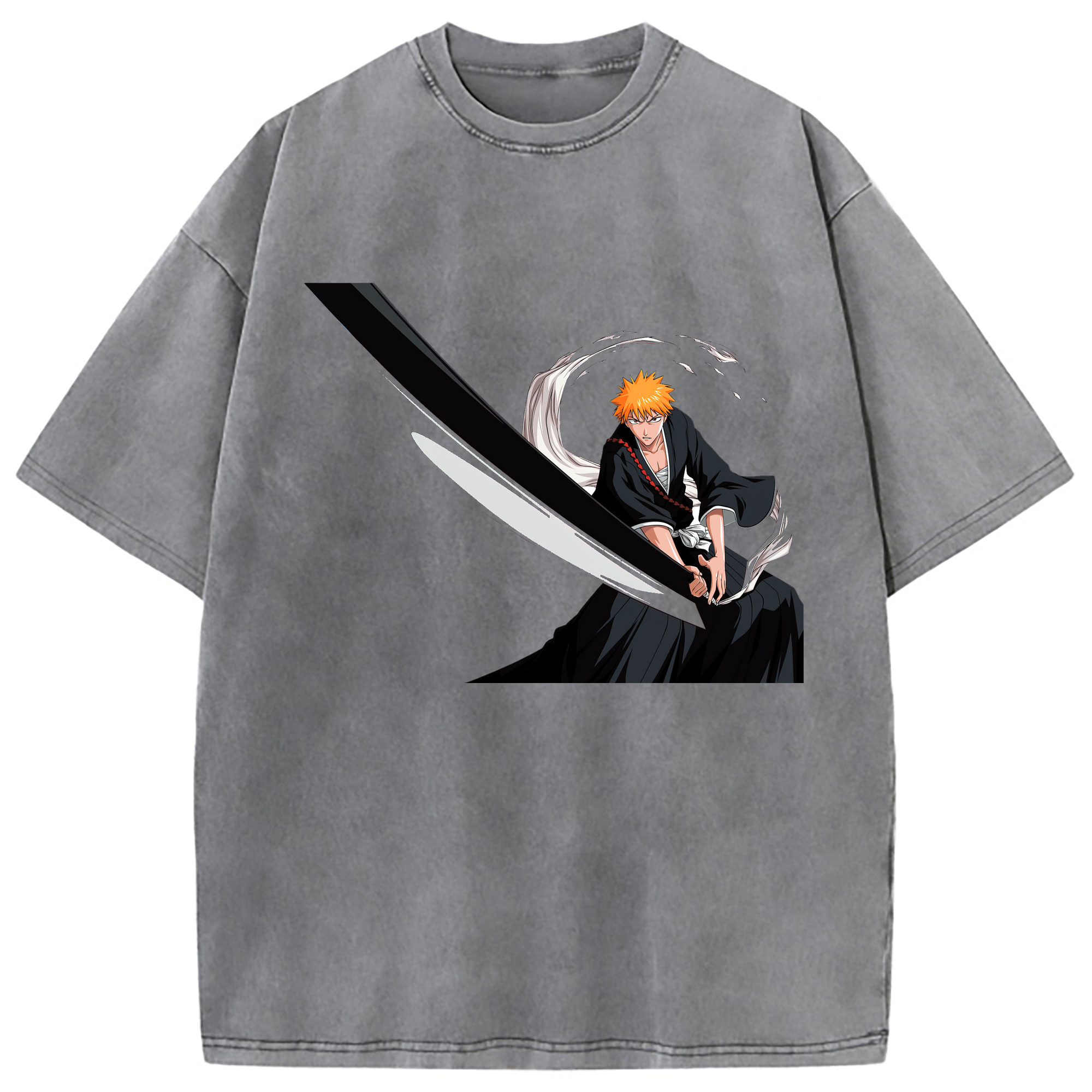 （画像用） ブリーチ 黒崎一護（くろさき いちご）BLEACH Kurosaki Ichigo 綿100% ヴィンテージ風 半袖Tシャツ（フロントプリント）