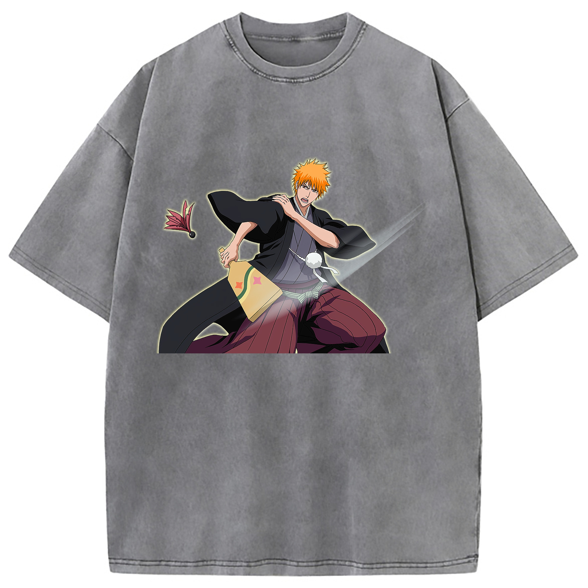 （画像用） ブリーチ 黒崎一護（くろさき いちご）BLEACH Kurosaki Ichigo 綿100% ヴィンテージ風 半袖Tシャツ（フロントプリント）