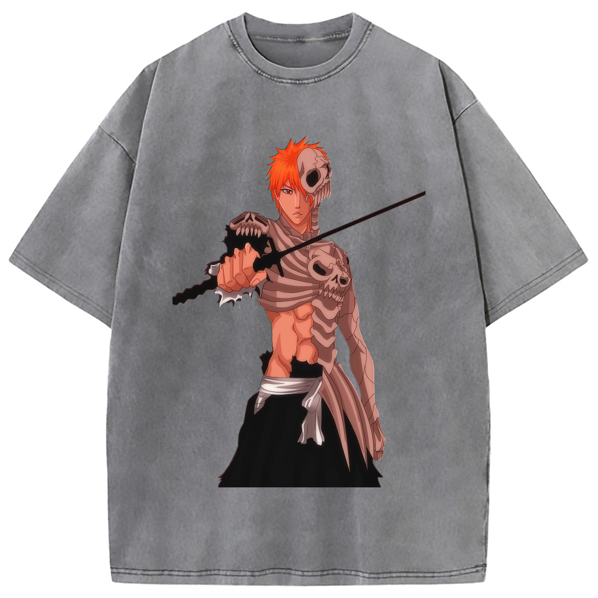 （画像用） ブリーチ 黒崎一護（くろさき いちご）BLEACH Kurosaki Ichigo 綿100% ヴィンテージ風 半袖Tシャツ（フロントプリント）