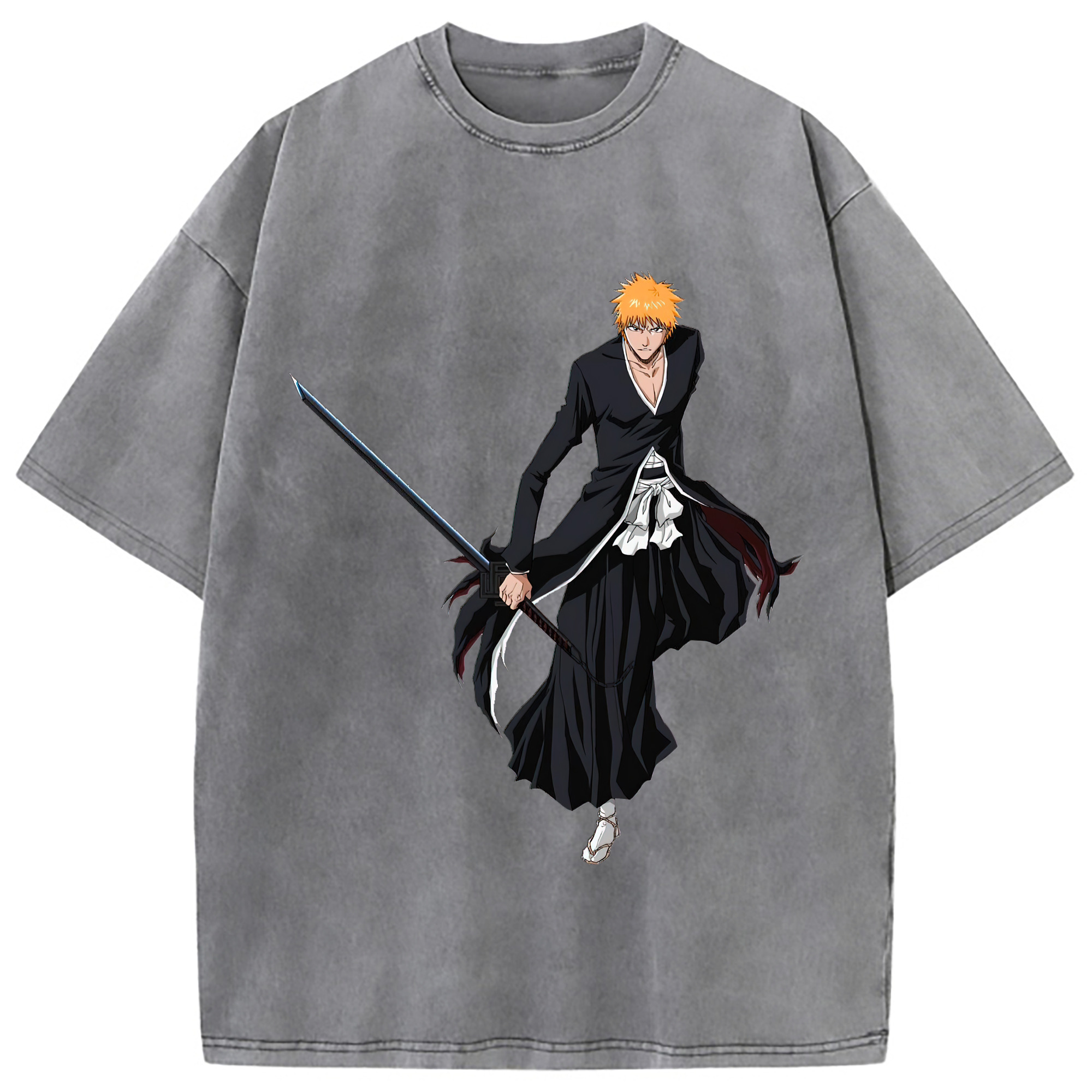 （画像用） ブリーチ 黒崎一護（くろさき いちご）BLEACH Kurosaki Ichigo 綿100% ヴィンテージ風 半袖Tシャツ（フロントプリント）