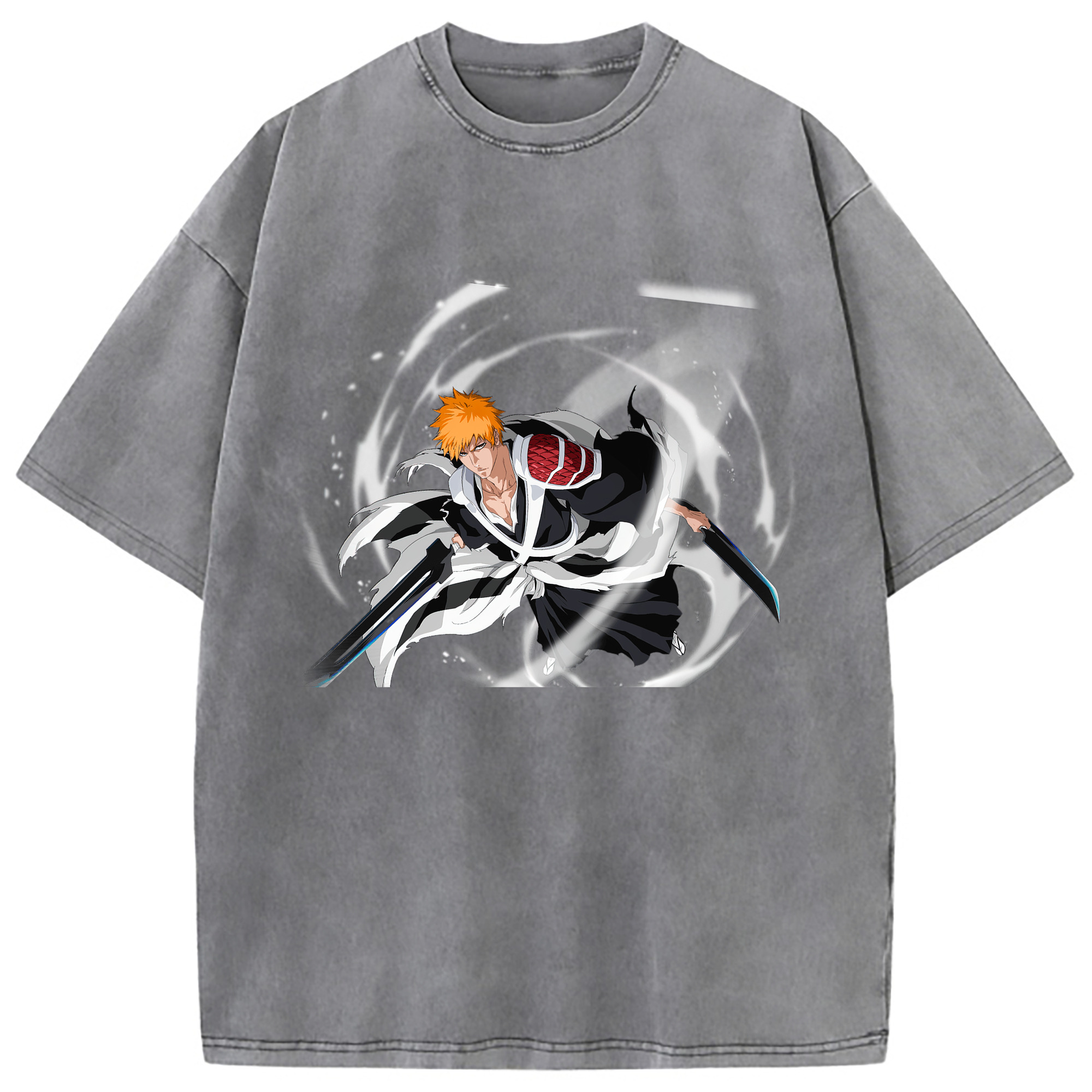 （画像用） ブリーチ 黒崎一護（くろさき いちご）BLEACH Kurosaki Ichigo 綿100% ヴィンテージ風 半袖Tシャツ（フロントプリント）