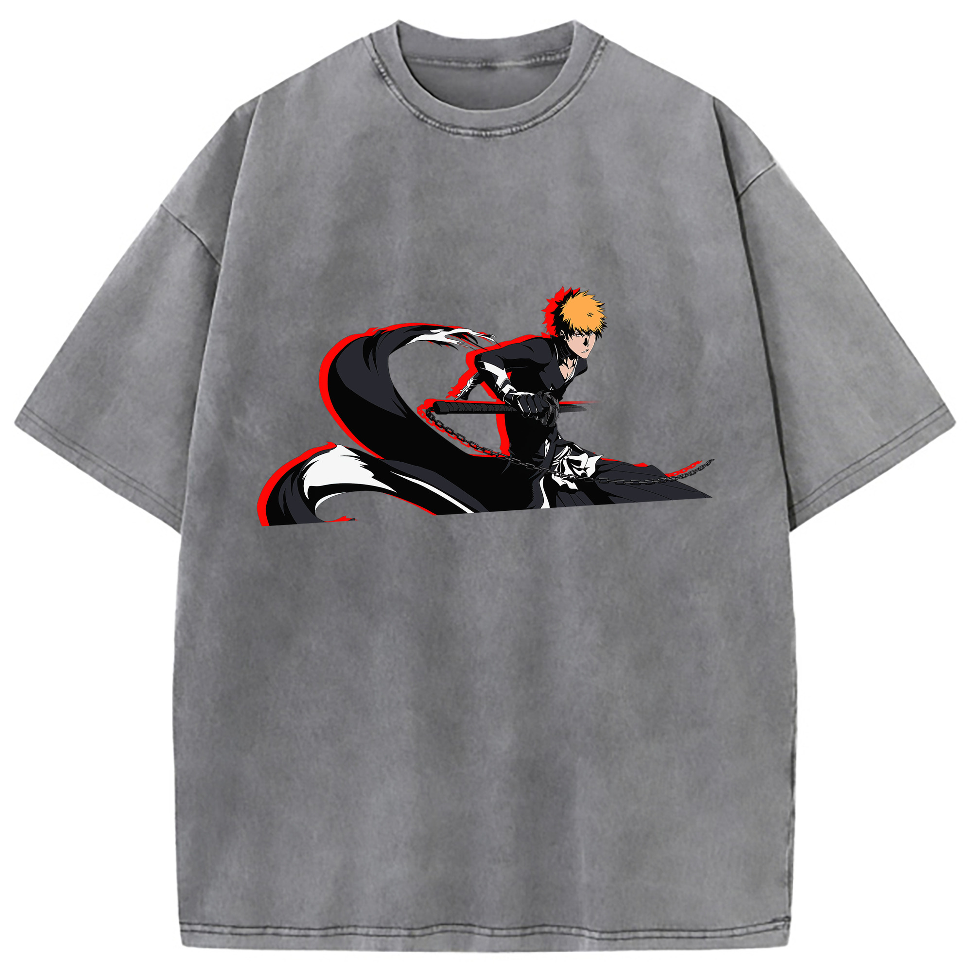 （画像用） ブリーチ 黒崎一護（くろさき いちご）BLEACH Kurosaki Ichigo 綿100% ヴィンテージ風 半袖Tシャツ（フロントプリント）