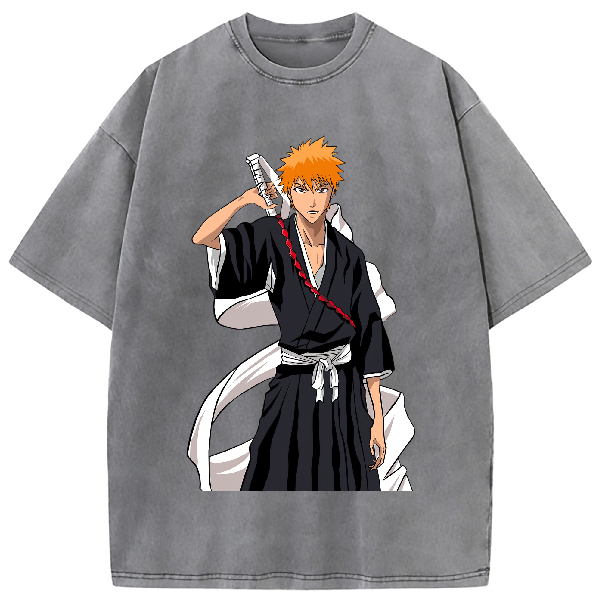 （画像用） ブリーチ 黒崎一護（くろさき いちご）BLEACH Kurosaki Ichigo 綿100% ヴィンテージ風 半袖Tシャツ（フロントプリント）