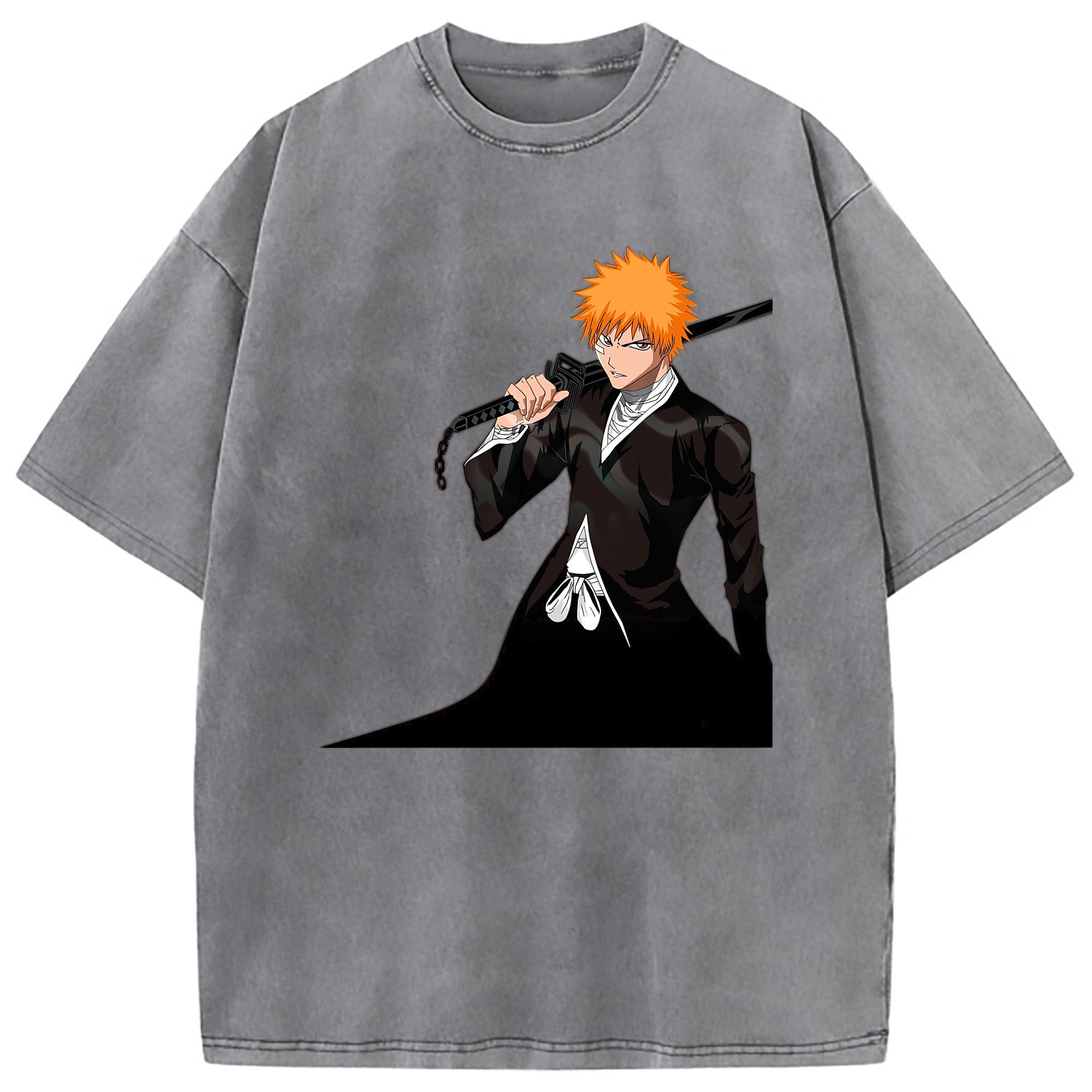 （画像用） ブリーチ 黒崎一護（くろさき いちご）BLEACH Kurosaki Ichigo 綿100% ヴィンテージ風 半袖Tシャツ（フロントプリント）