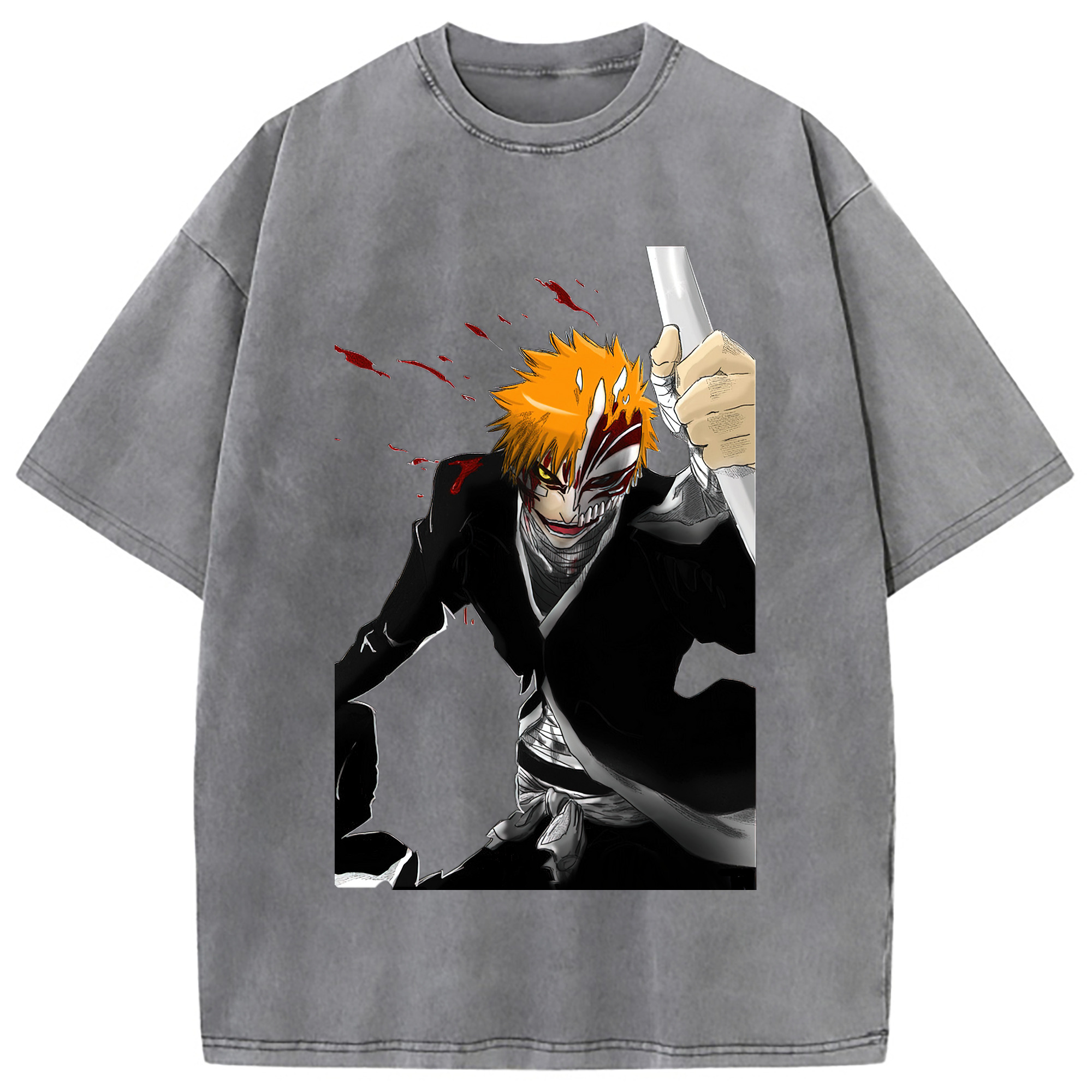（画像用） ブリーチ 黒崎一護（くろさき いちご）BLEACH Kurosaki Ichigo 綿100% ヴィンテージ風 半袖Tシャツ（フロントプリント）