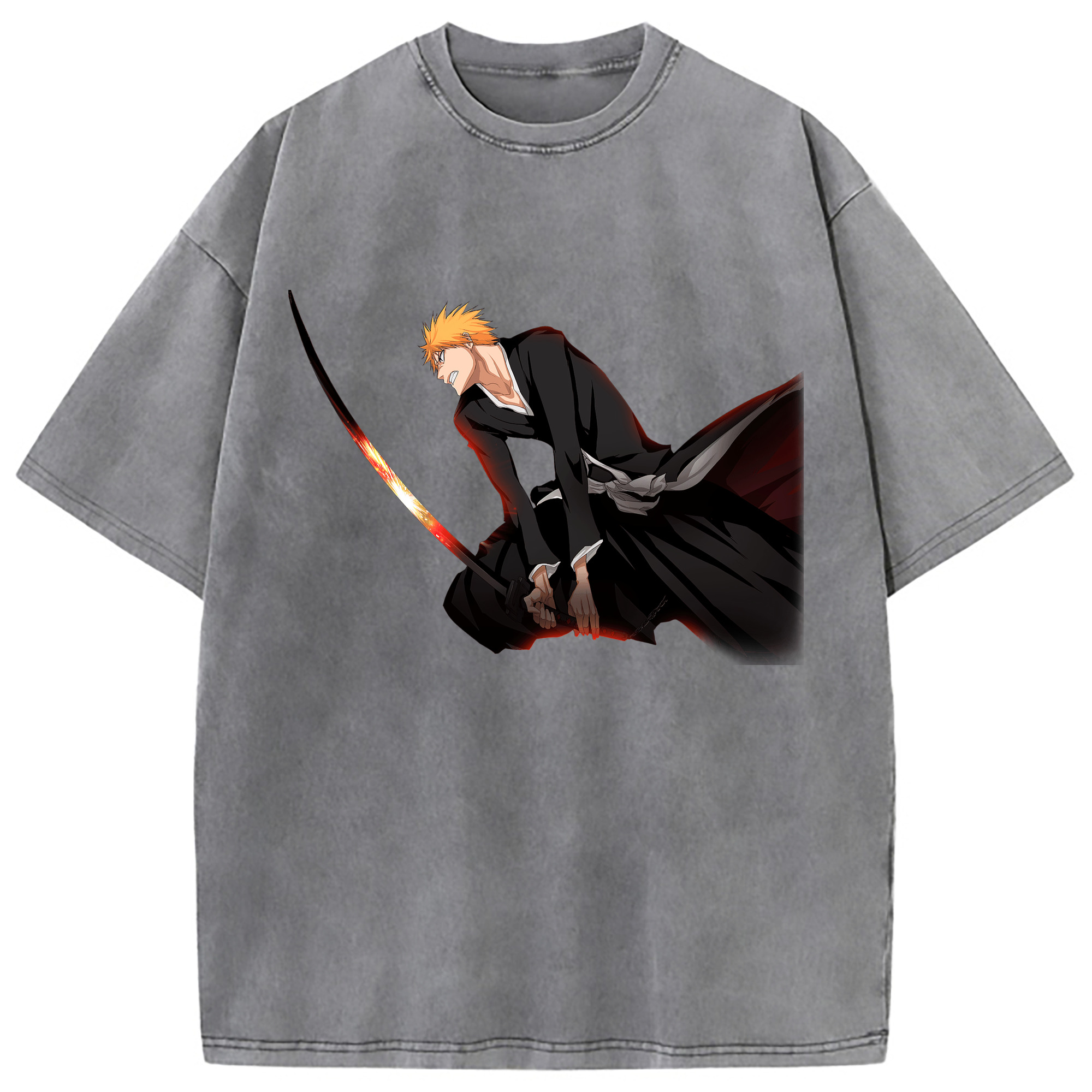 （画像用） ブリーチ 黒崎一護（くろさき いちご）BLEACH Kurosaki Ichigo 綿100% ヴィンテージ風 半袖Tシャツ（フロントプリント）