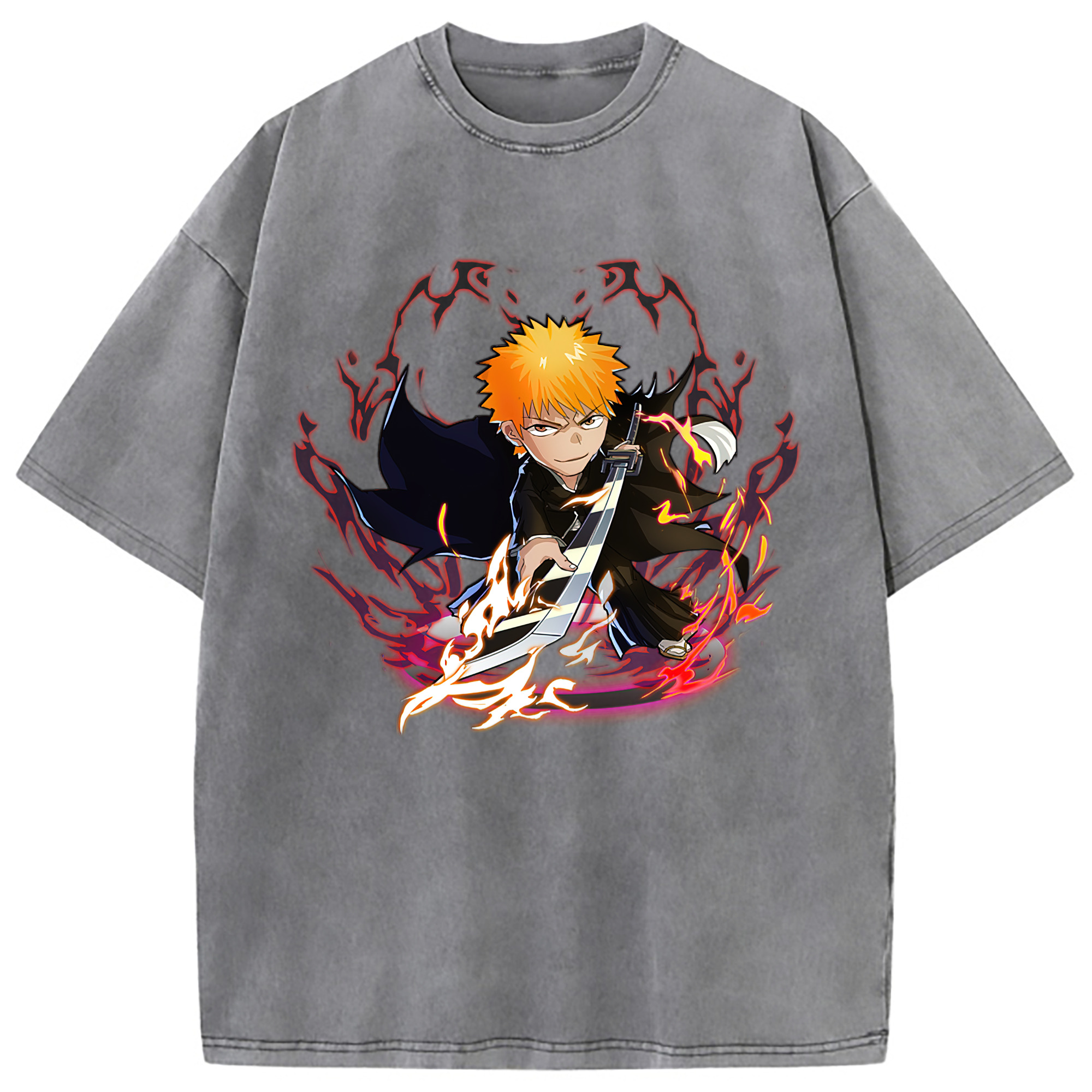 （画像用） ブリーチ 黒崎一護（くろさき いちご）BLEACH Kurosaki Ichigo 綿100% ヴィンテージ風 半袖Tシャツ（フロントプリント）