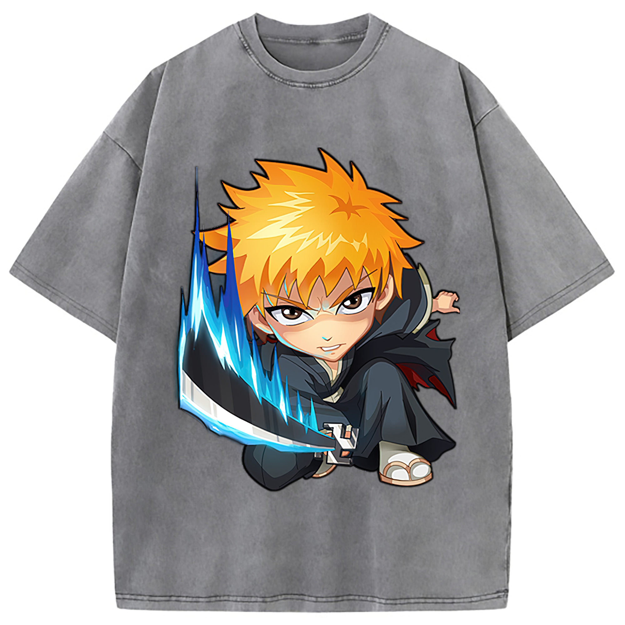 （画像用） ブリーチ 黒崎一護（くろさき いちご）BLEACH Kurosaki Ichigo 綿100% ヴィンテージ風 半袖Tシャツ（フロントプリント）