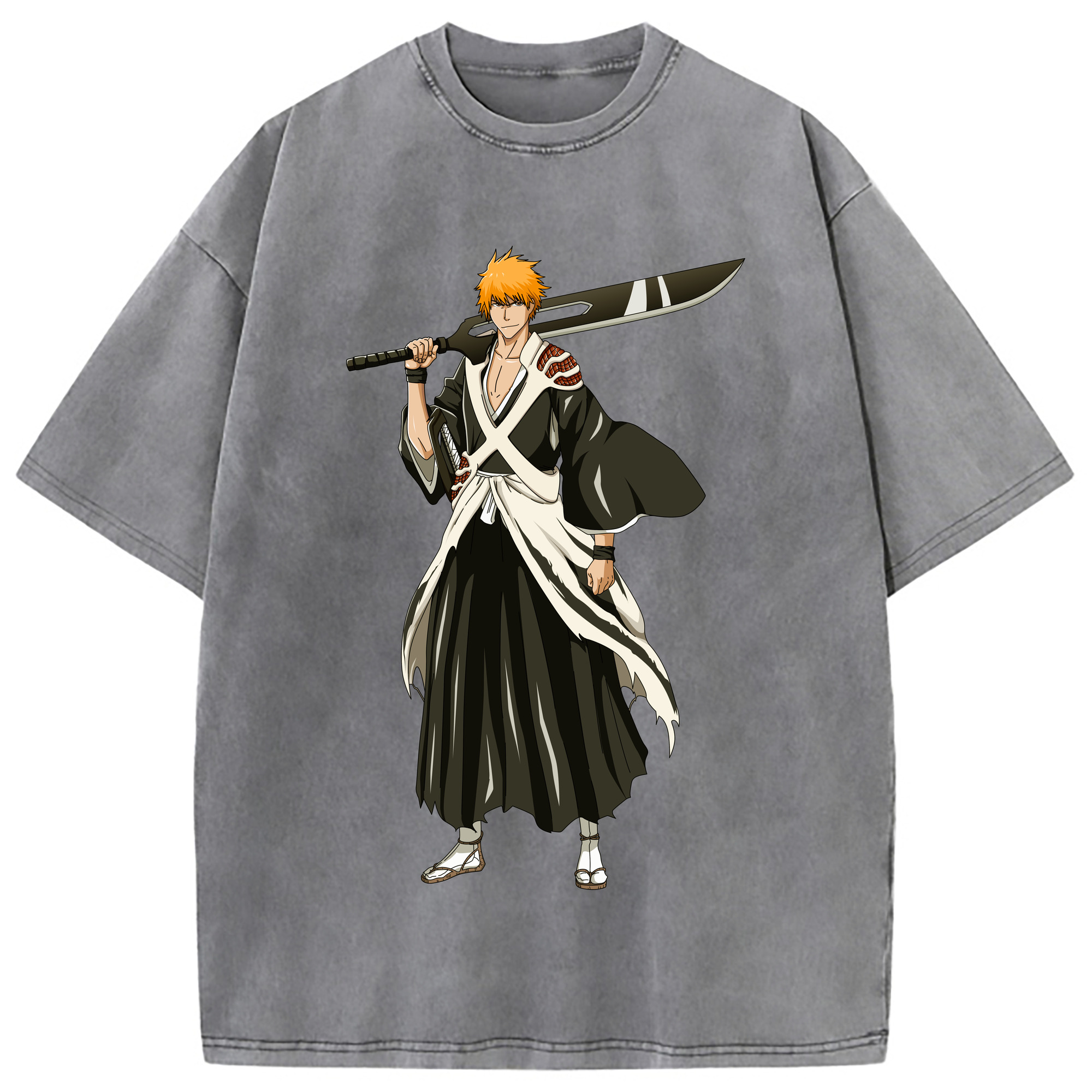（画像用） ブリーチ 黒崎一護（くろさき いちご）BLEACH Kurosaki Ichigo 綿100% ヴィンテージ風 半袖Tシャツ（フロントプリント）