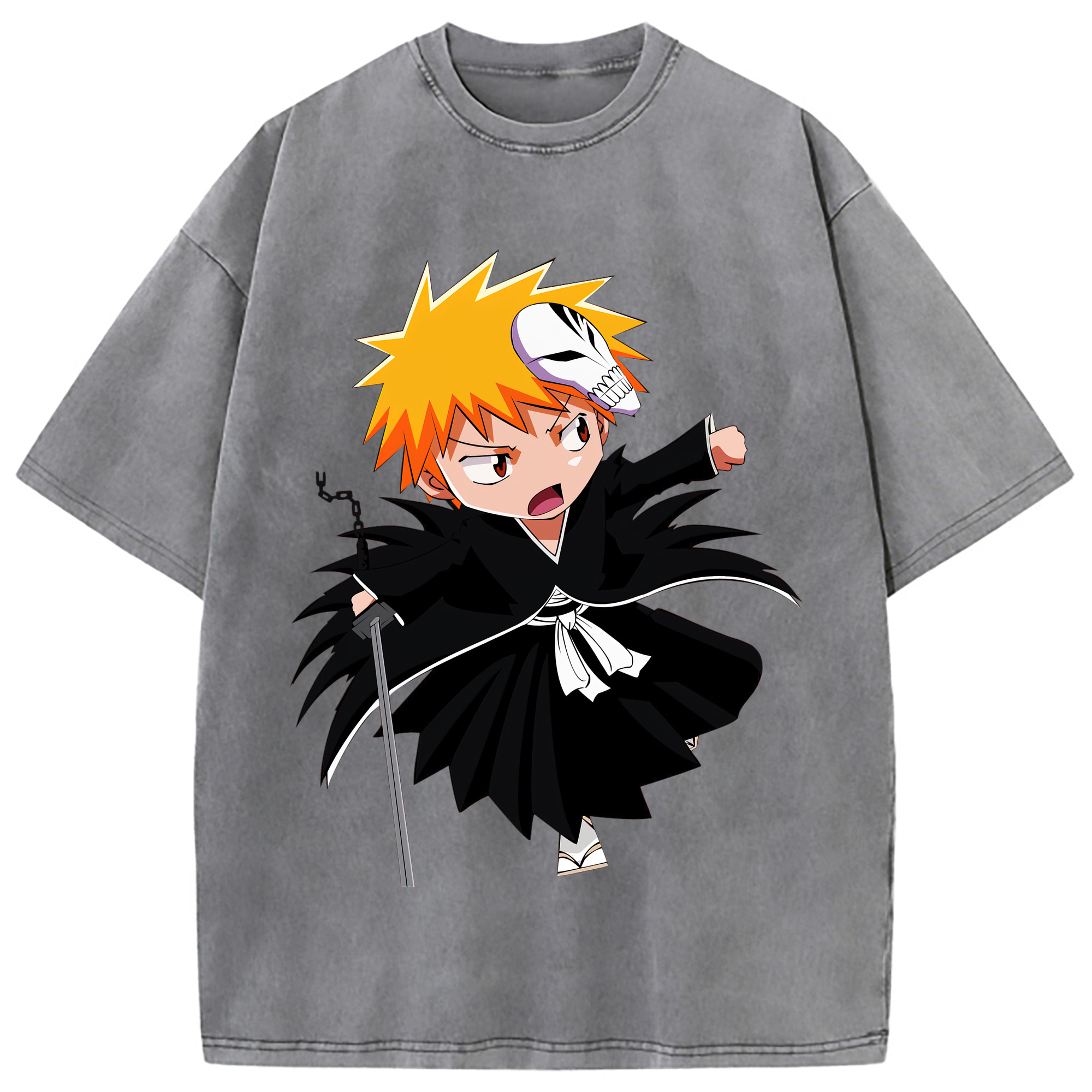 （画像用） ブリーチ 黒崎一護（くろさき いちご）BLEACH Kurosaki Ichigo 綿100% ヴィンテージ風 半袖Tシャツ（フロントプリント）
