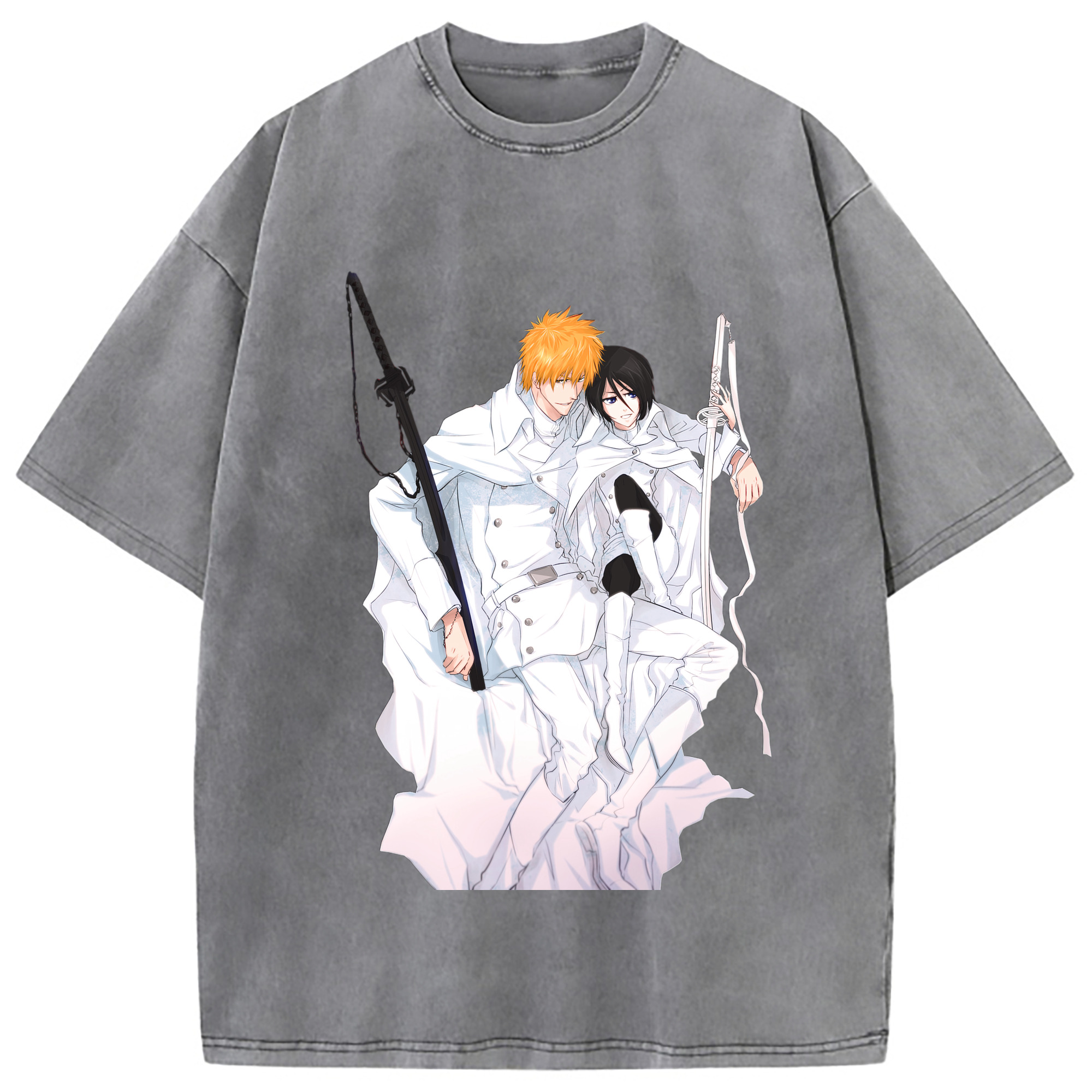（画像用） ブリーチ 黒崎一護（くろさき いちご）BLEACH Kurosaki Ichigo 綿100% ヴィンテージ風 半袖Tシャツ（フロントプリント）