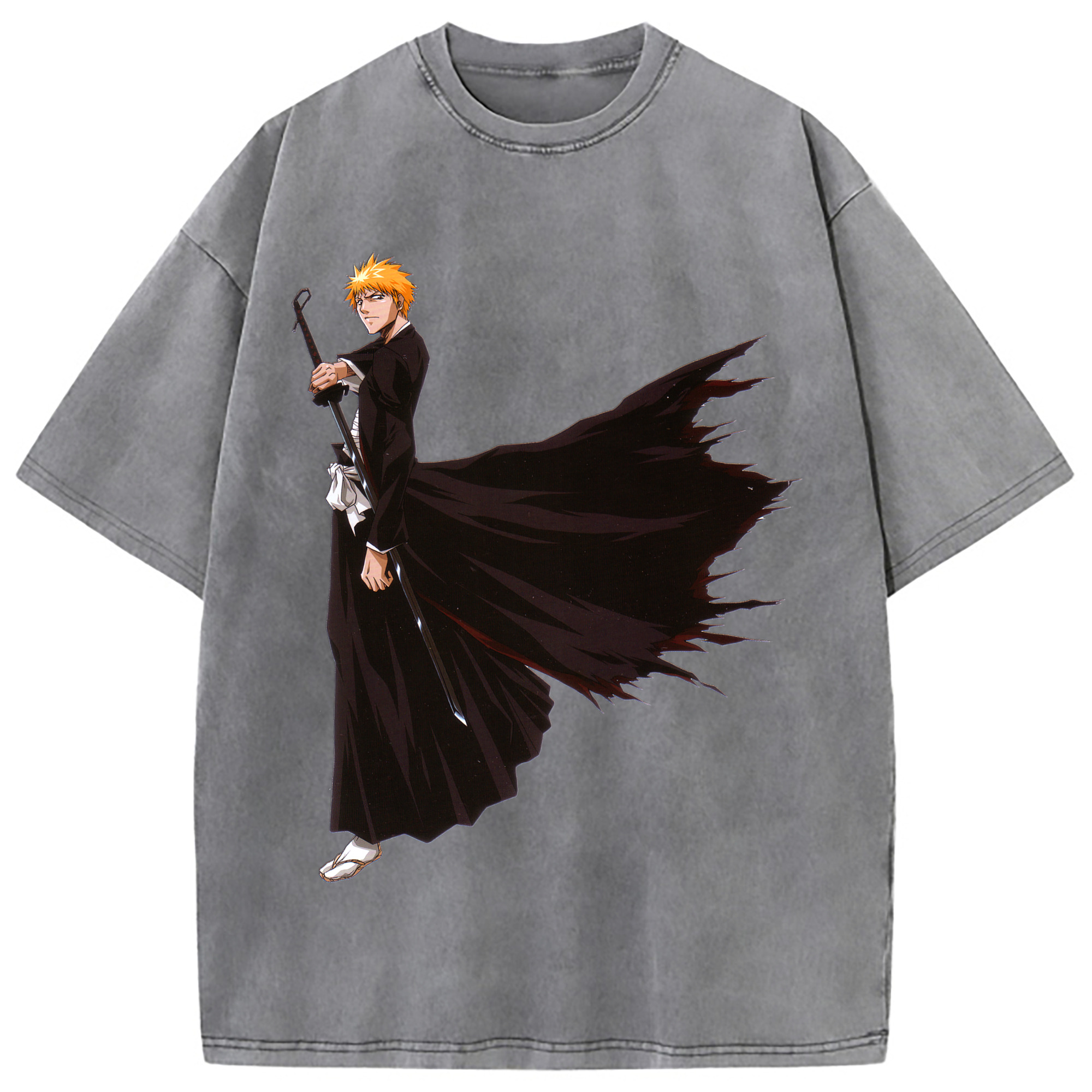 （画像用） ブリーチ 黒崎一護（くろさき いちご）BLEACH Kurosaki Ichigo 綿100% ヴィンテージ風 半袖Tシャツ（フロントプリント）
