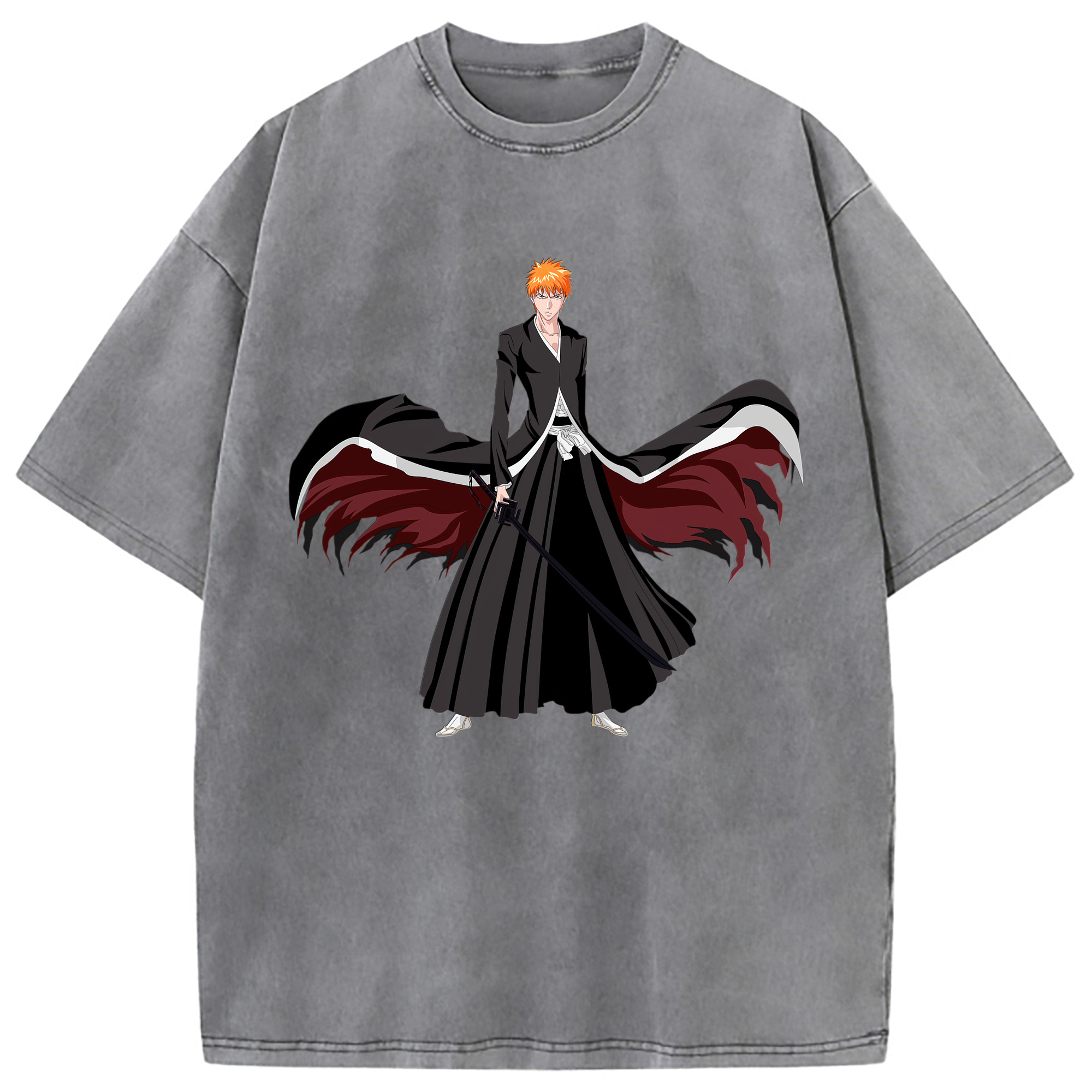 （画像用） ブリーチ 黒崎一護（くろさき いちご）BLEACH Kurosaki Ichigo 綿100% ヴィンテージ風 半袖Tシャツ（フロントプリント）