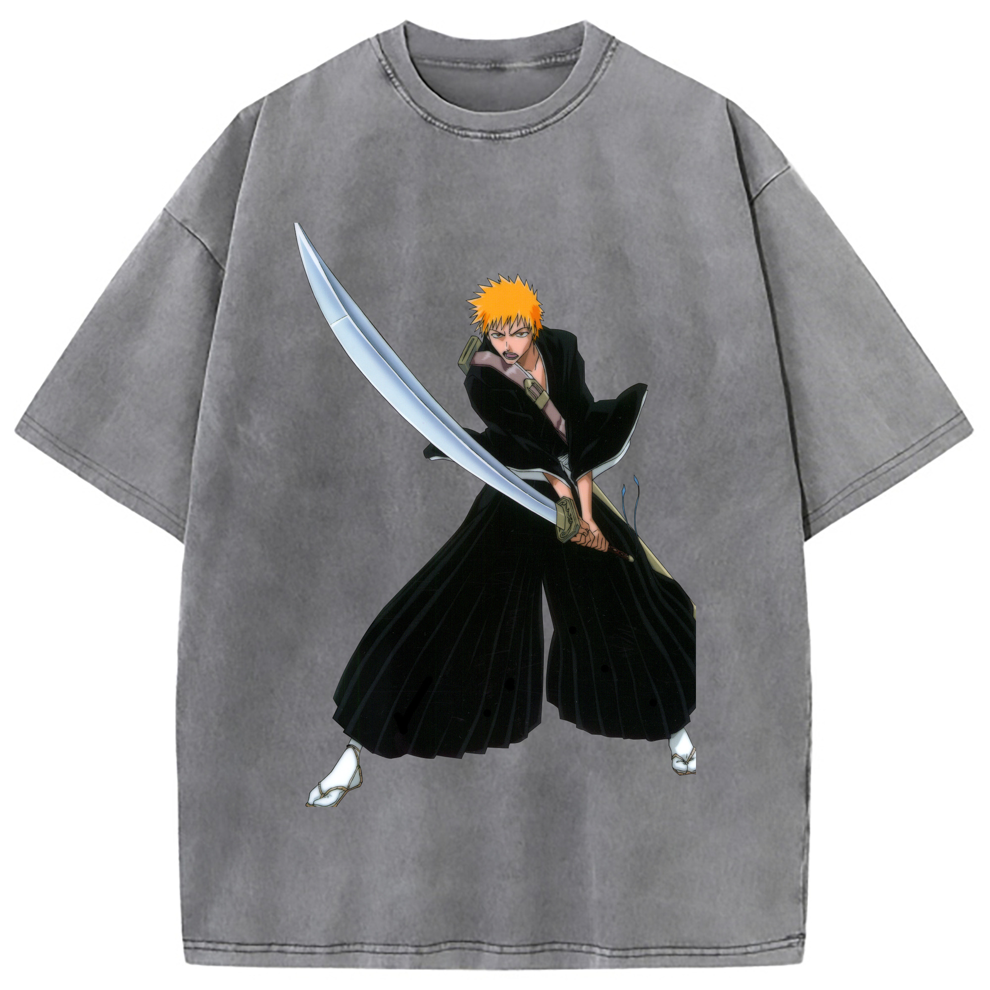 （画像用） ブリーチ 黒崎一護（くろさき いちご）BLEACH Kurosaki Ichigo 綿100% ヴィンテージ風 半袖Tシャツ（フロントプリント）