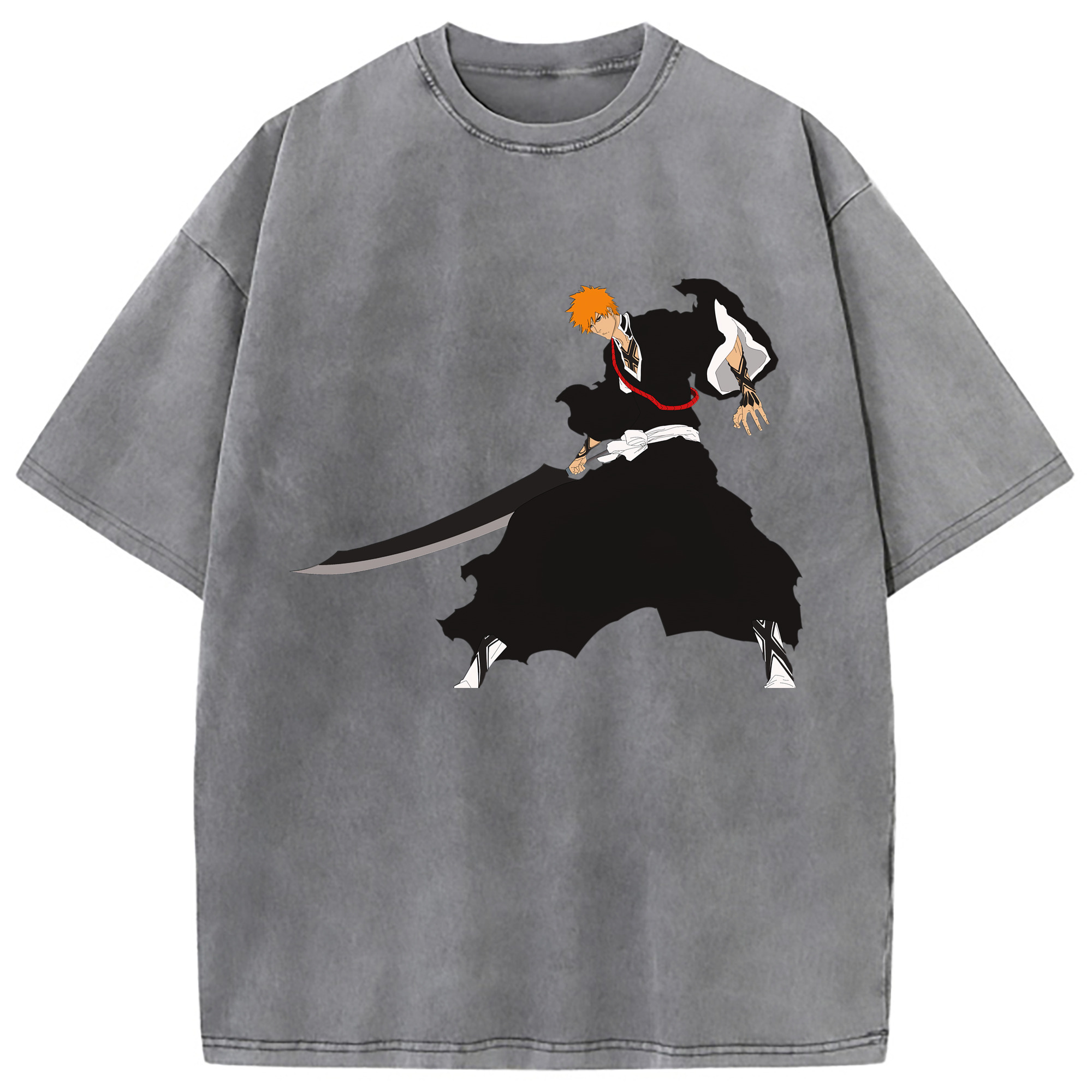 （画像用） ブリーチ 黒崎一護（くろさき いちご）BLEACH Kurosaki Ichigo 綿100% ヴィンテージ風 半袖Tシャツ（フロントプリント）