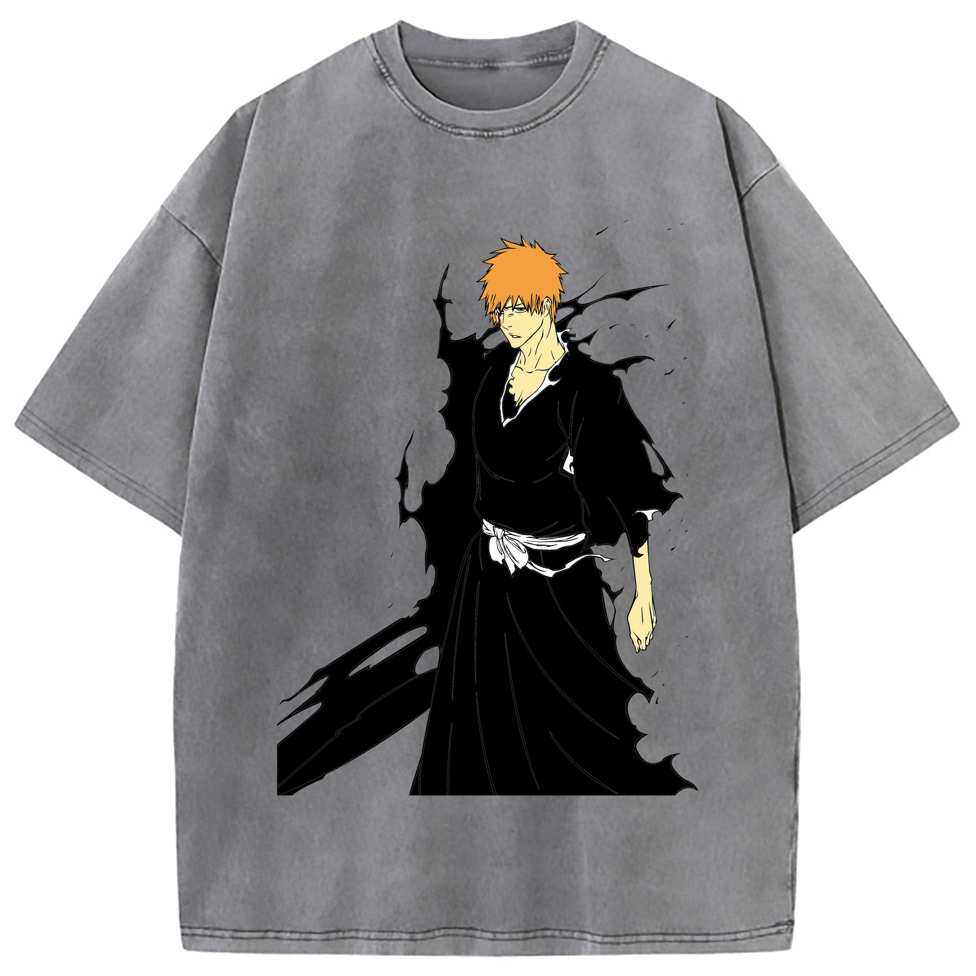 （画像用） ブリーチ 黒崎一護（くろさき いちご）BLEACH Kurosaki Ichigo 綿100% ヴィンテージ風 半袖Tシャツ（フロントプリント）