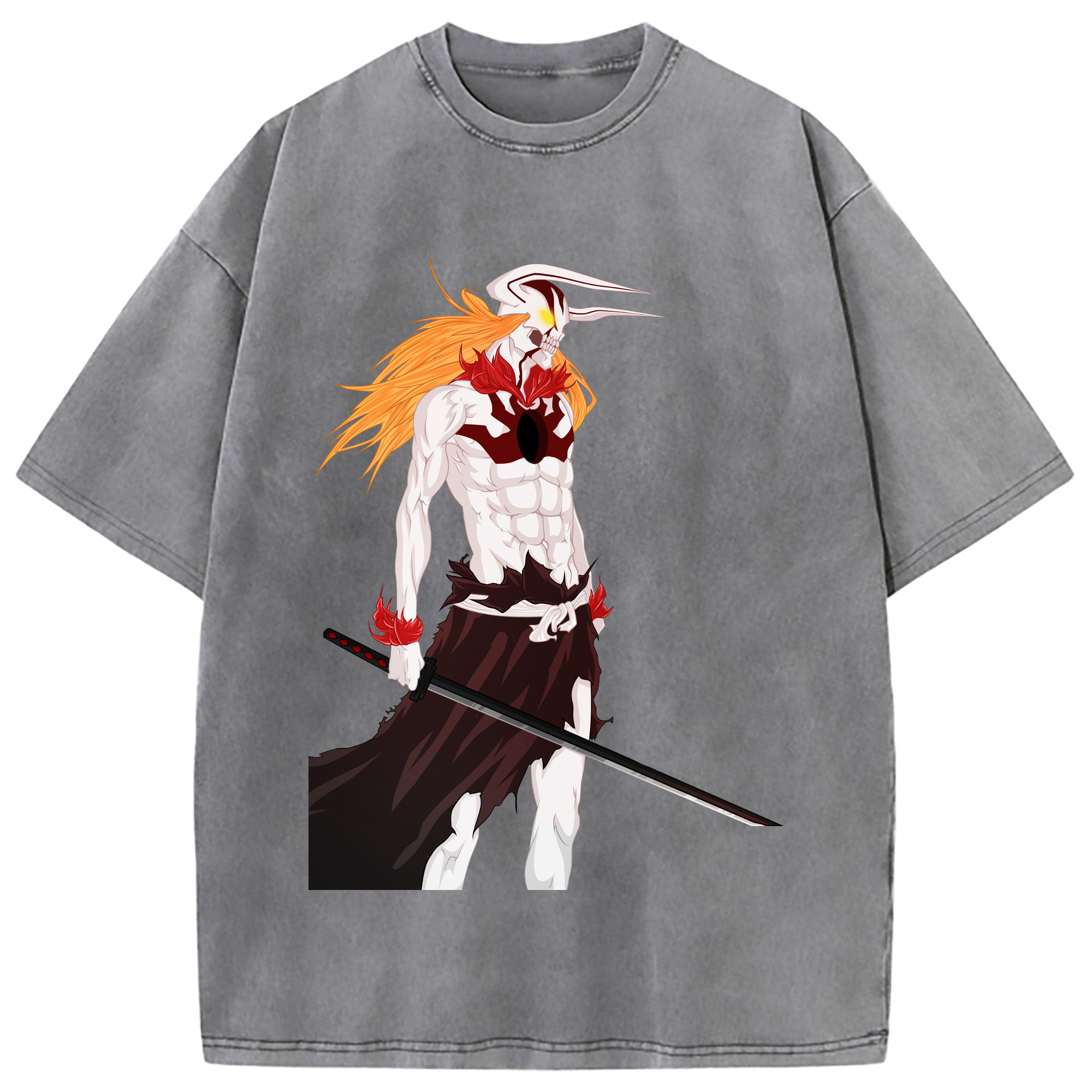 （画像用） ブリーチ 黒崎一護（くろさき いちご）BLEACH Kurosaki Ichigo 綿100% ヴィンテージ風 半袖Tシャツ（フロントプリント）