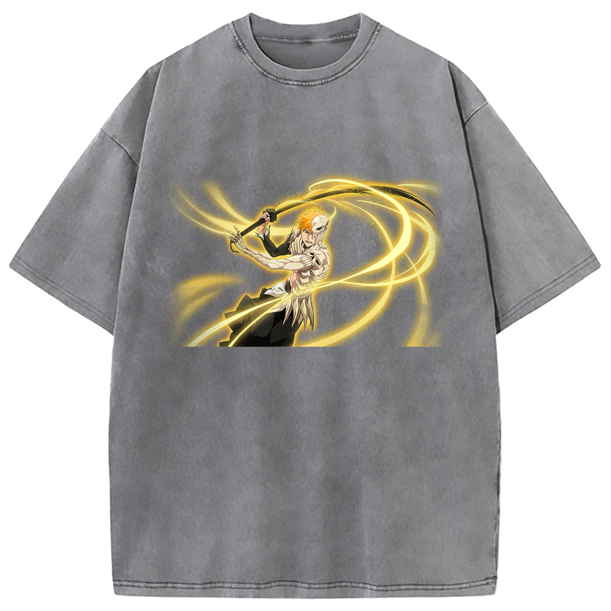 （画像用） ブリーチ 黒崎一護（くろさき いちご）BLEACH Kurosaki Ichigo 綿100% ヴィンテージ風 半袖Tシャツ（フロントプリント）