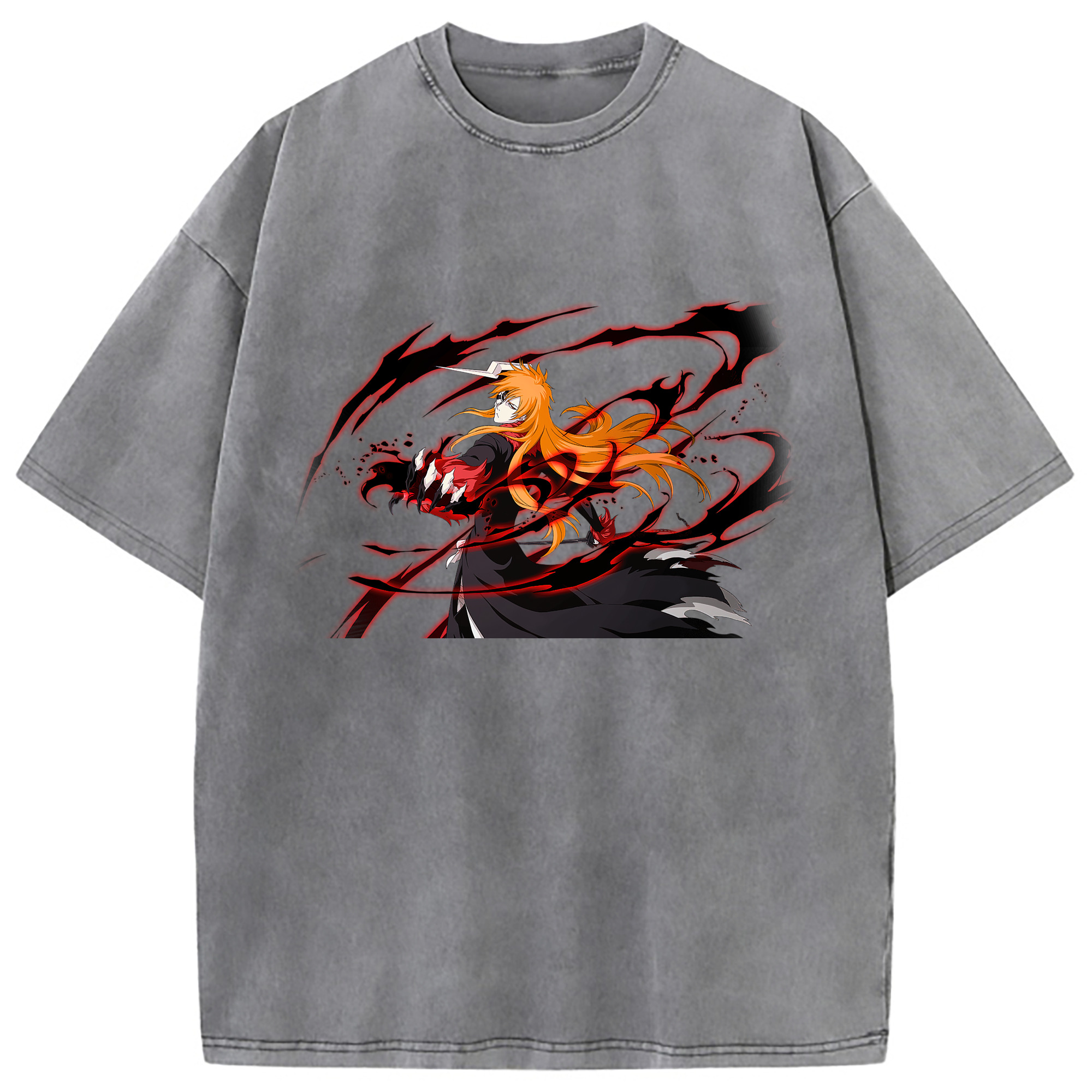 （画像用） ブリーチ 黒崎一護（くろさき いちご）BLEACH Kurosaki Ichigo 綿100% ヴィンテージ風 半袖Tシャツ（フロントプリント）