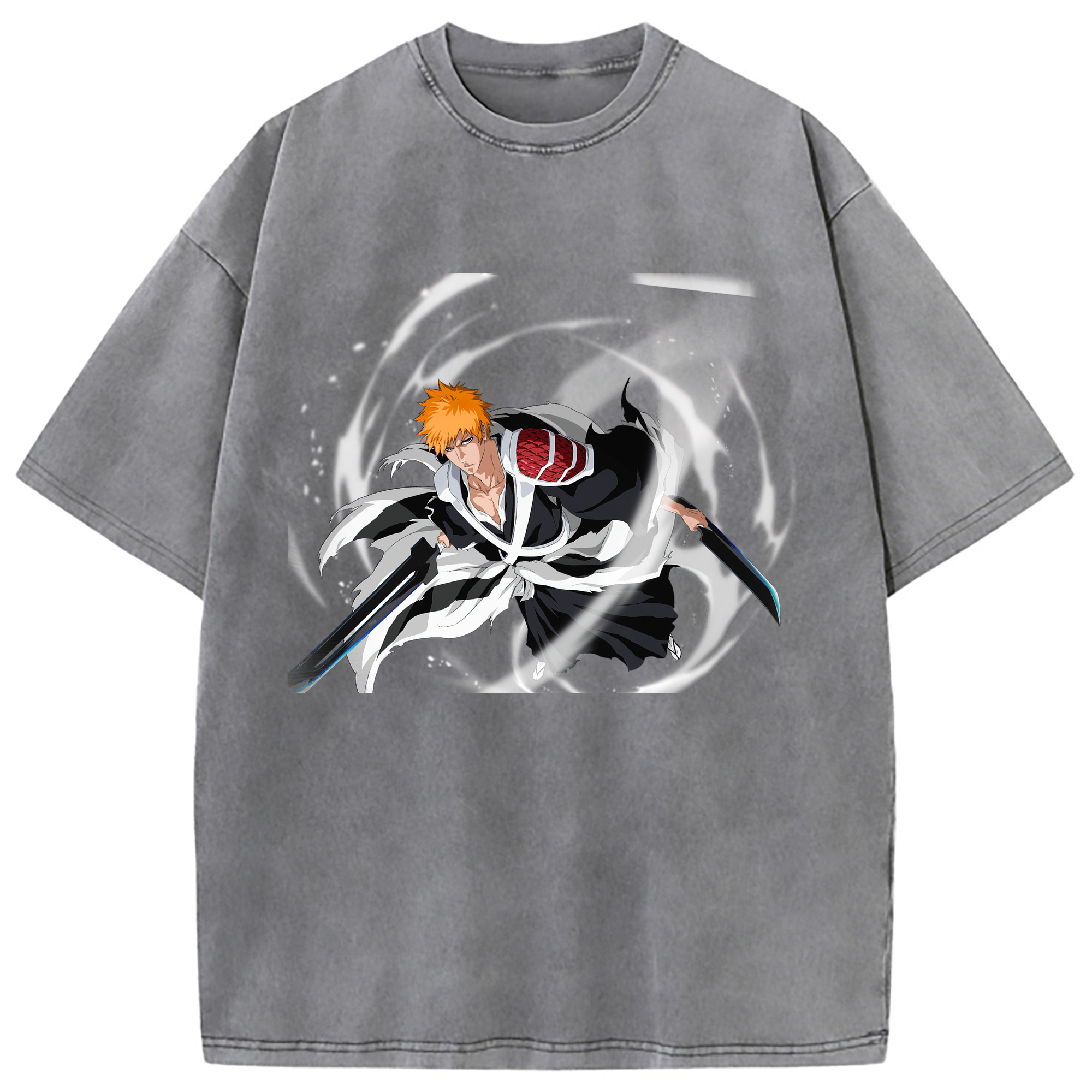 （画像用） ブリーチ 黒崎一護（くろさき いちご）BLEACH Kurosaki Ichigo 綿100% ヴィンテージ風 半袖Tシャツ（フロントプリント）