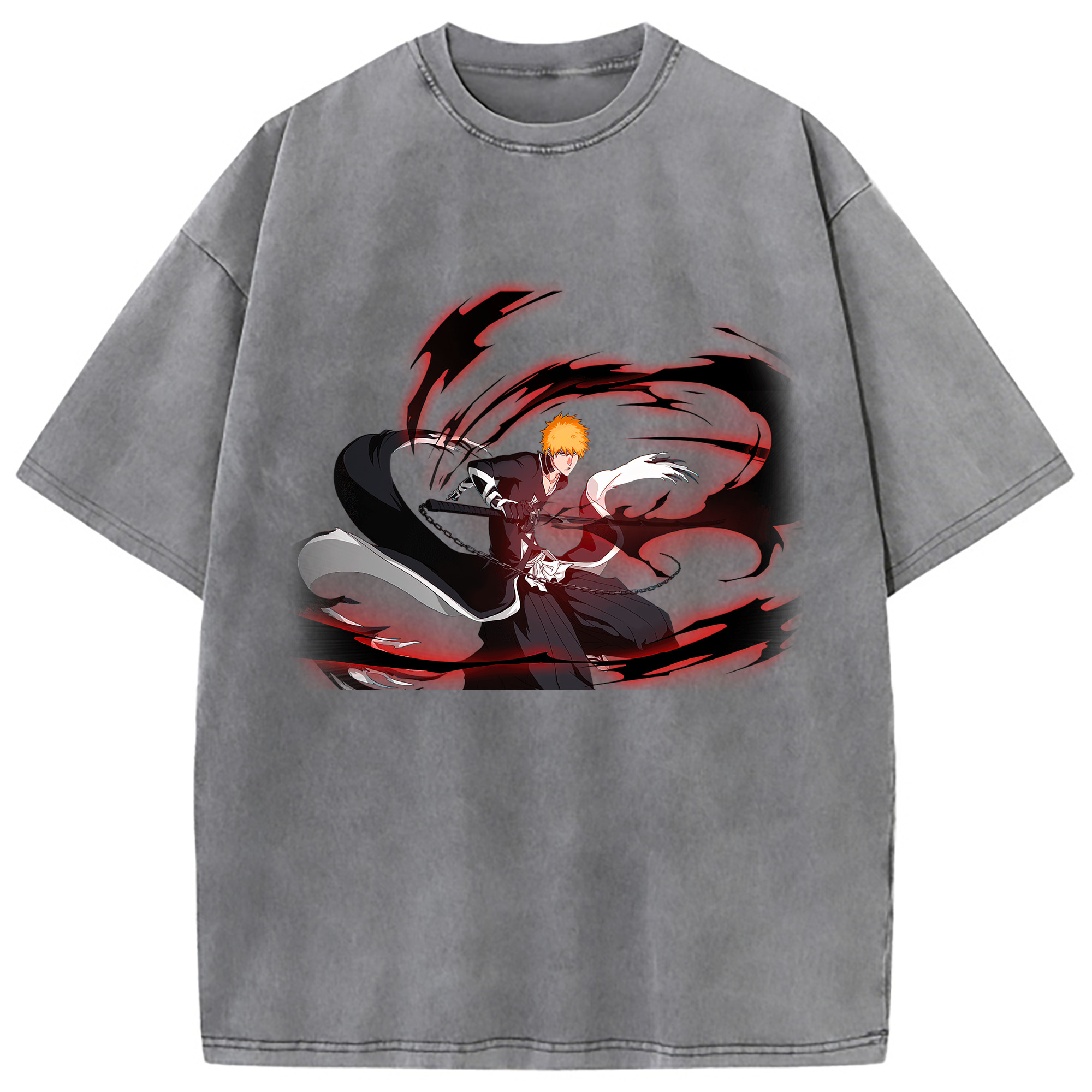 （画像用） ブリーチ 黒崎一護（くろさき いちご）BLEACH Kurosaki Ichigo 綿100% ヴィンテージ風 半袖Tシャツ（フロントプリント）