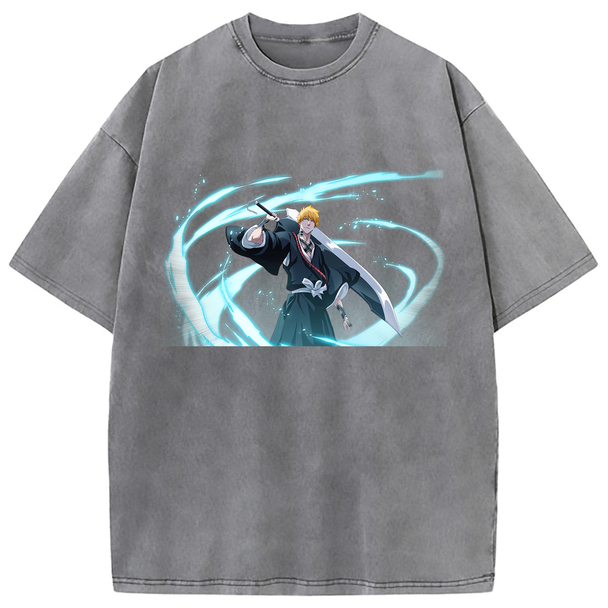 （画像用） ブリーチ 黒崎一護（くろさき いちご）BLEACH Kurosaki Ichigo 綿100% ヴィンテージ風 半袖Tシャツ（フロントプリント）