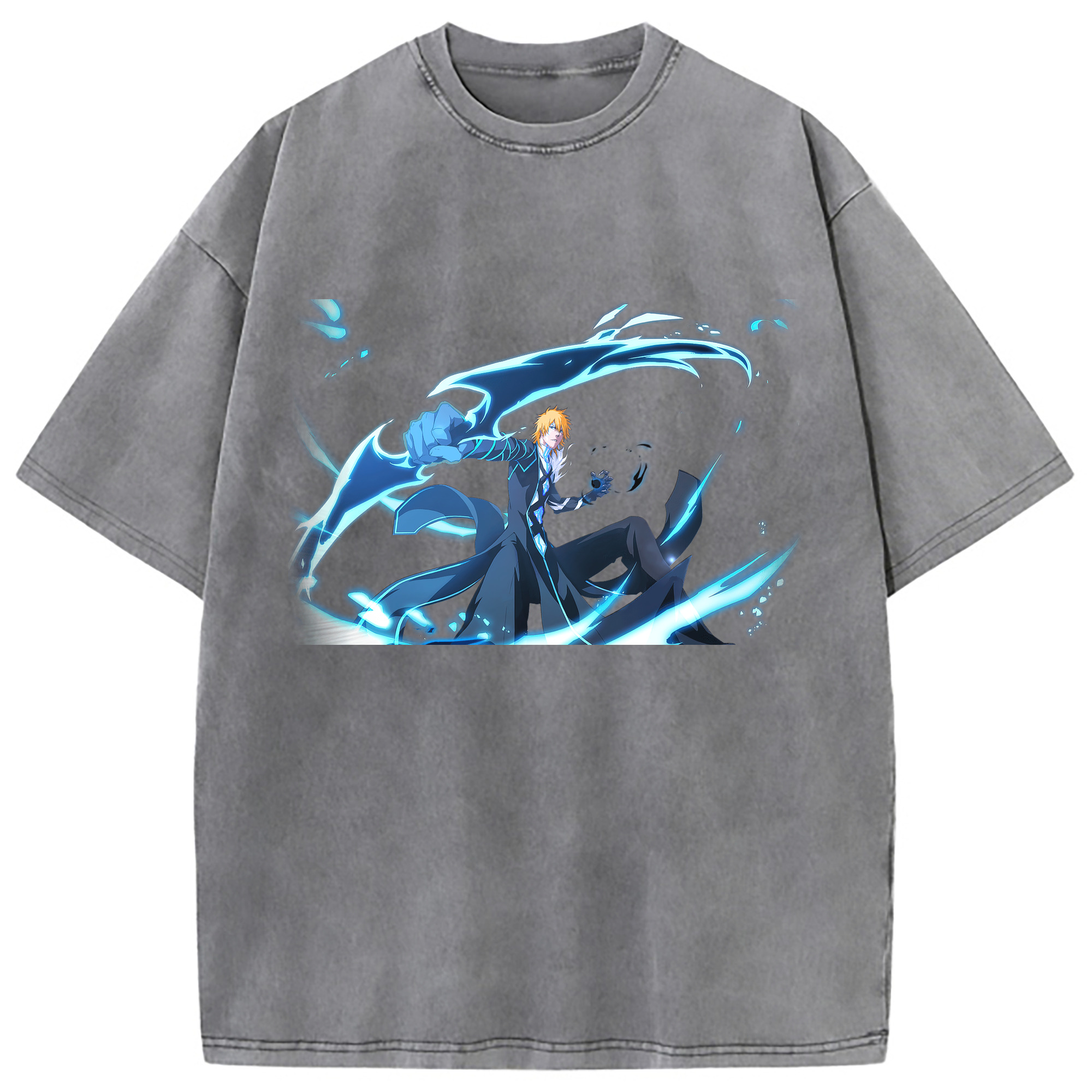 （画像用） ブリーチ 黒崎一護（くろさき いちご）BLEACH Kurosaki Ichigo 綿100% ヴィンテージ風 半袖Tシャツ（フロントプリント）