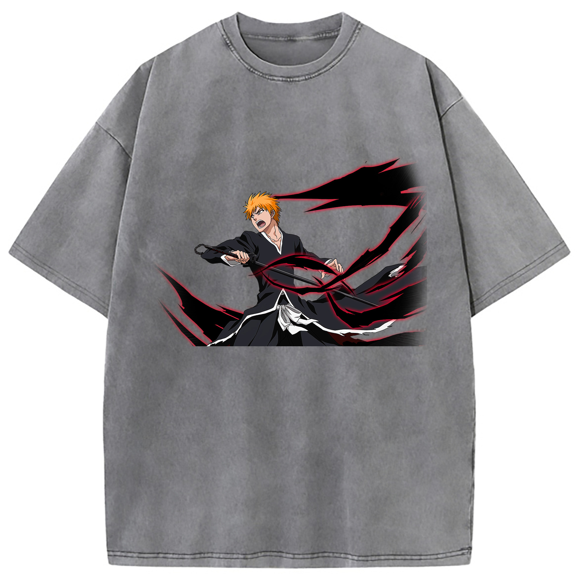（画像用） ブリーチ 黒崎一護（くろさき いちご）BLEACH Kurosaki Ichigo 綿100% ヴィンテージ風 半袖Tシャツ（フロントプリント）