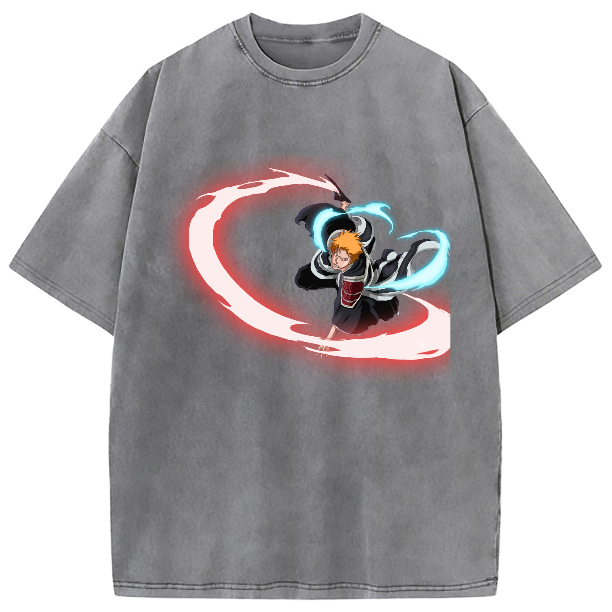 （画像用） ブリーチ 黒崎一護（くろさき いちご）BLEACH Kurosaki Ichigo 綿100% ヴィンテージ風 半袖Tシャツ（フロントプリント）